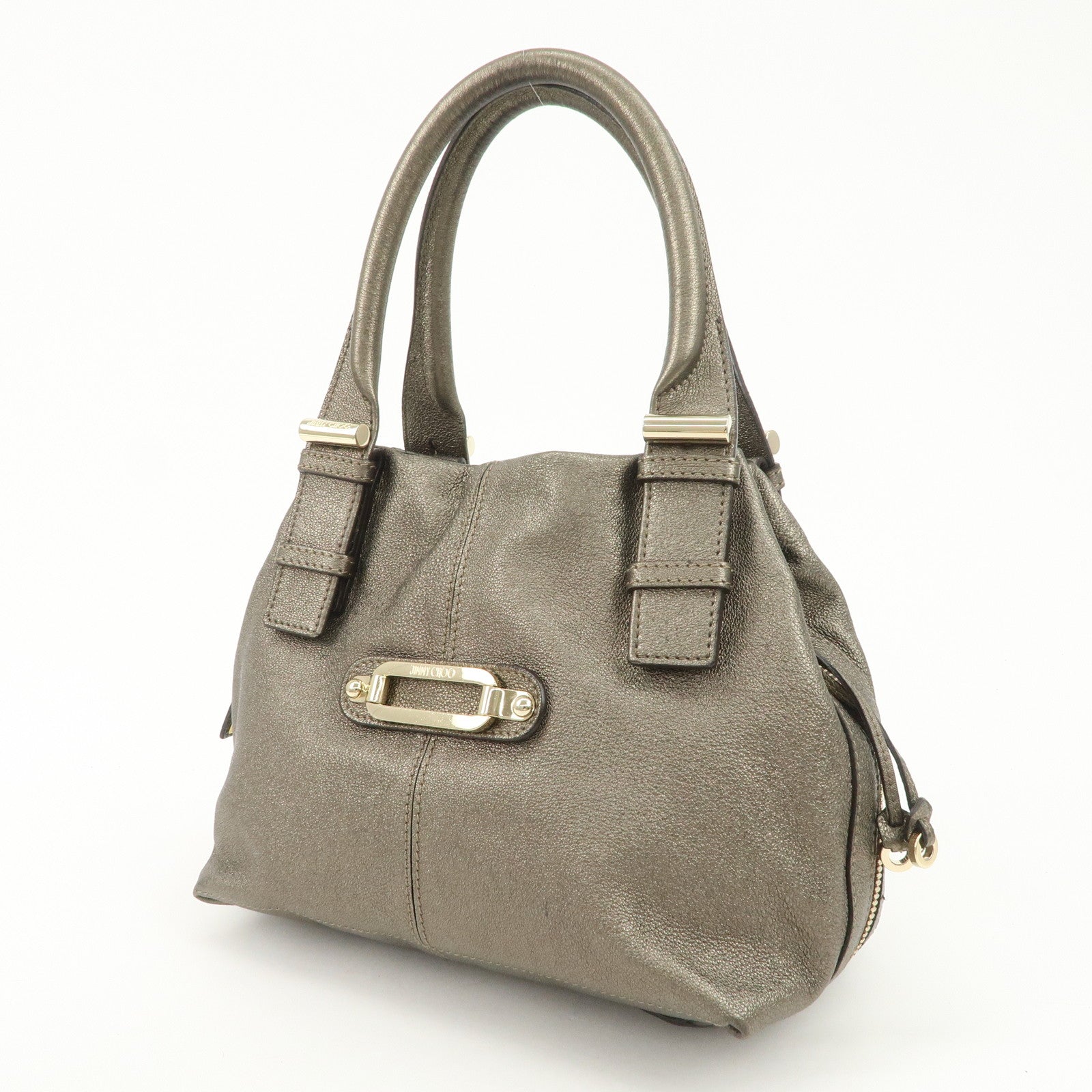 JIMMY CHOO Tulita Leather Shoulder Bag Hand Bag Metallic Brown