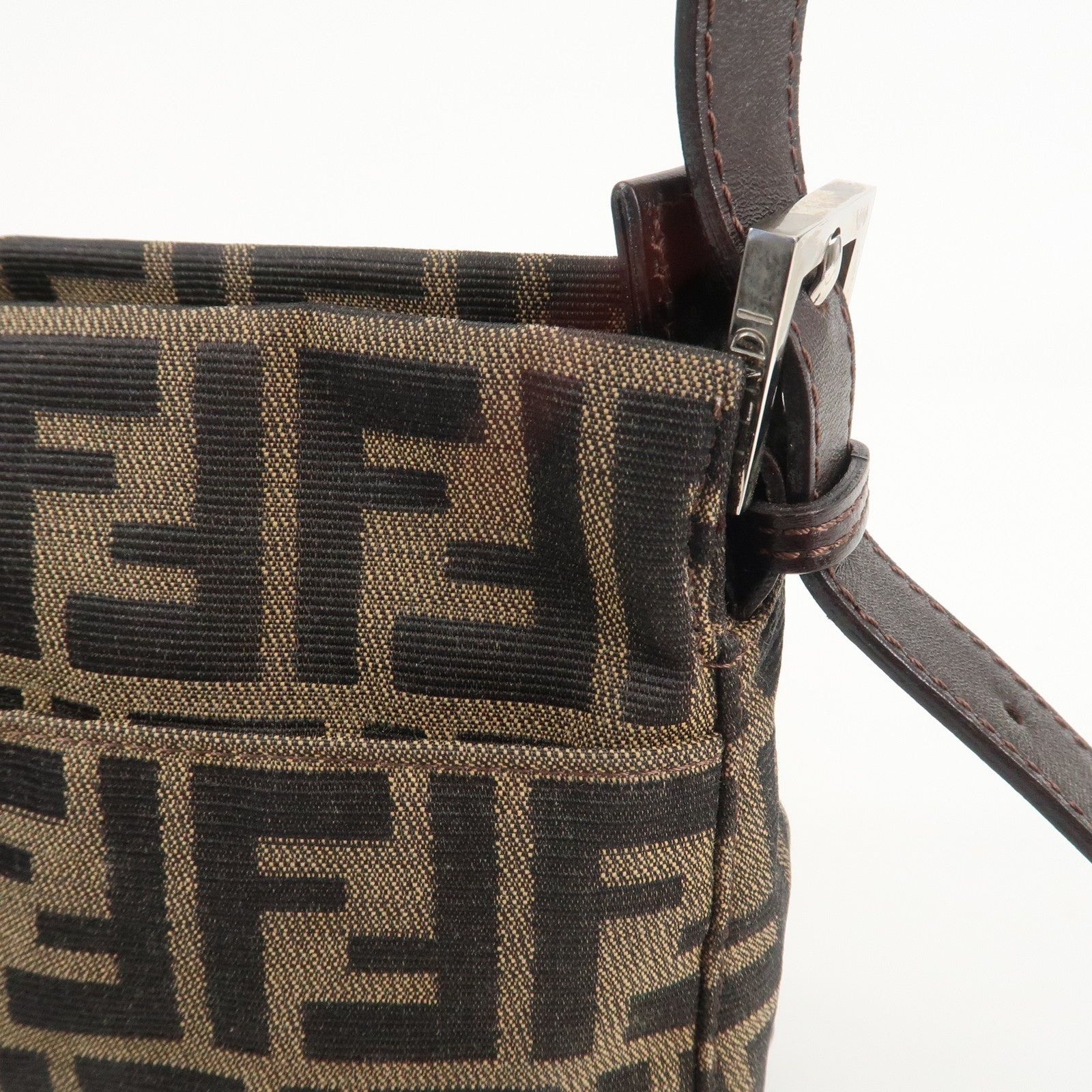 FENDI Zucca Canvas Leather Shoulder Bag Brown Black 26566