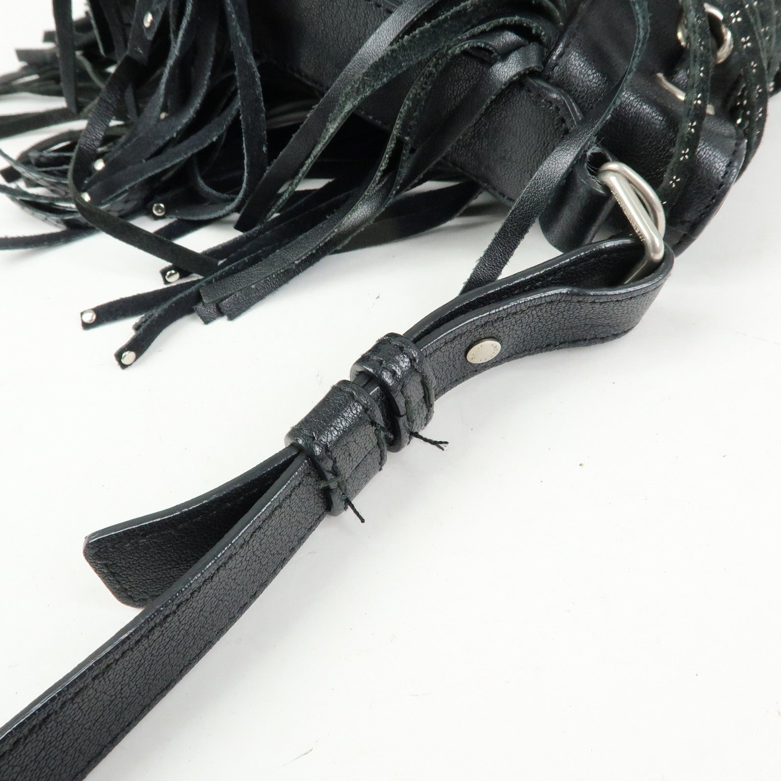 SAINT LAURENT PARIS Leather Fringe Shoulder Bag Black 357603