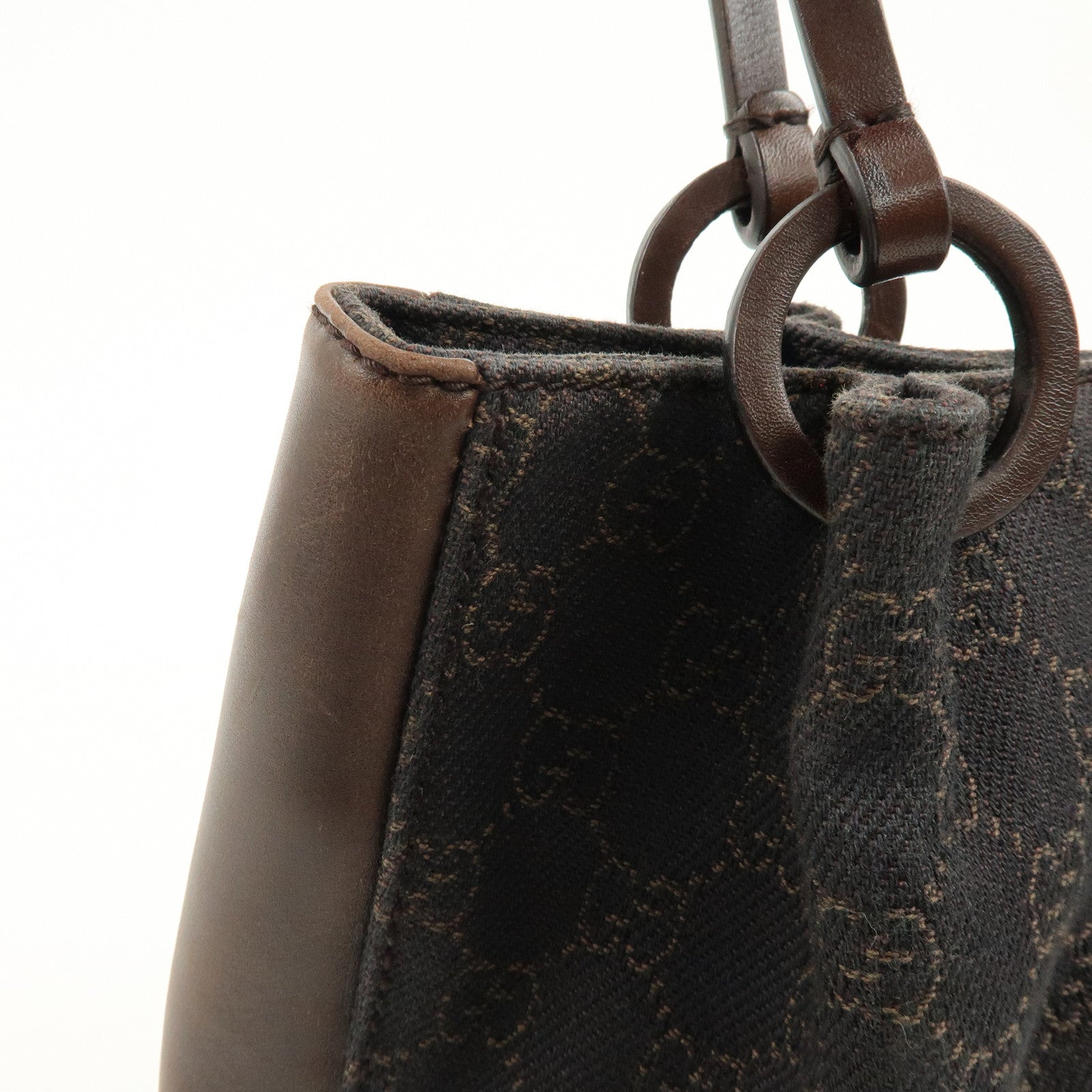GUCCI GG Canvas Leather Shoulder Bag Tote Bag Brown 101919