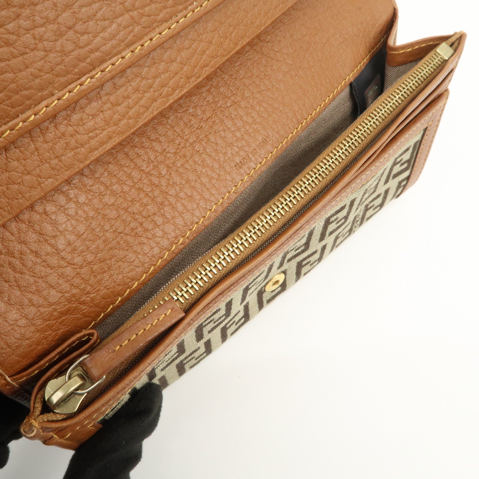 FENDI Zucchino Canvas Long Flap Wallet Camel 8M0179