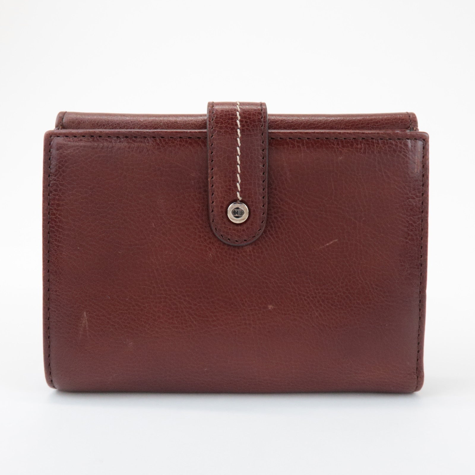 Christian Dior Leather Flower Embroidery Motif Compact Wallet Brown