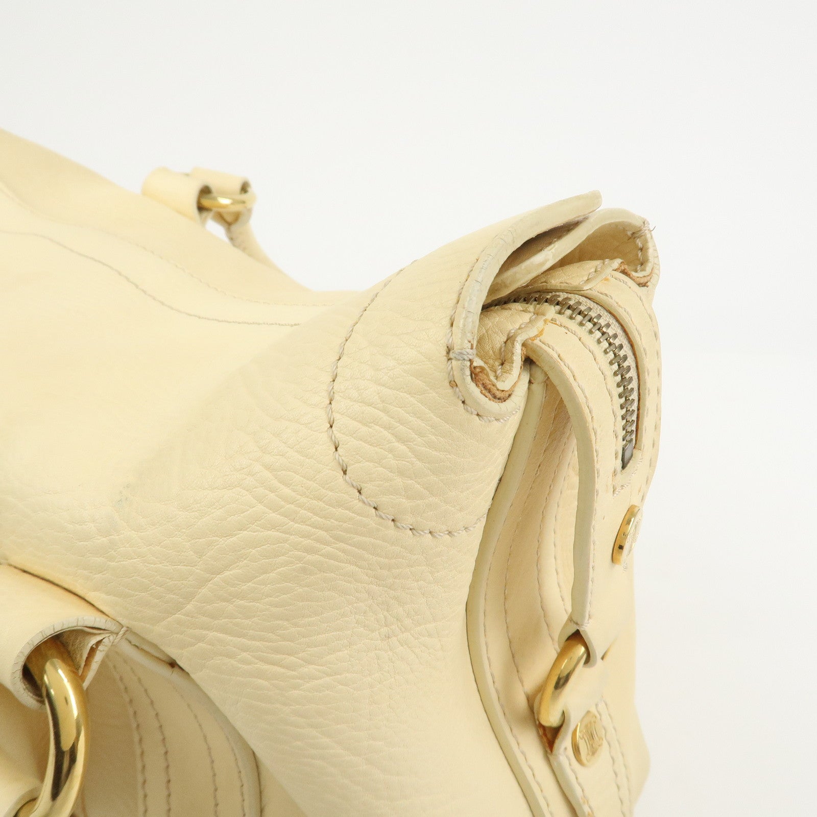 CELINE Macadam Logo Leather Tote Bag Hand bag Shoulder Bag Creme