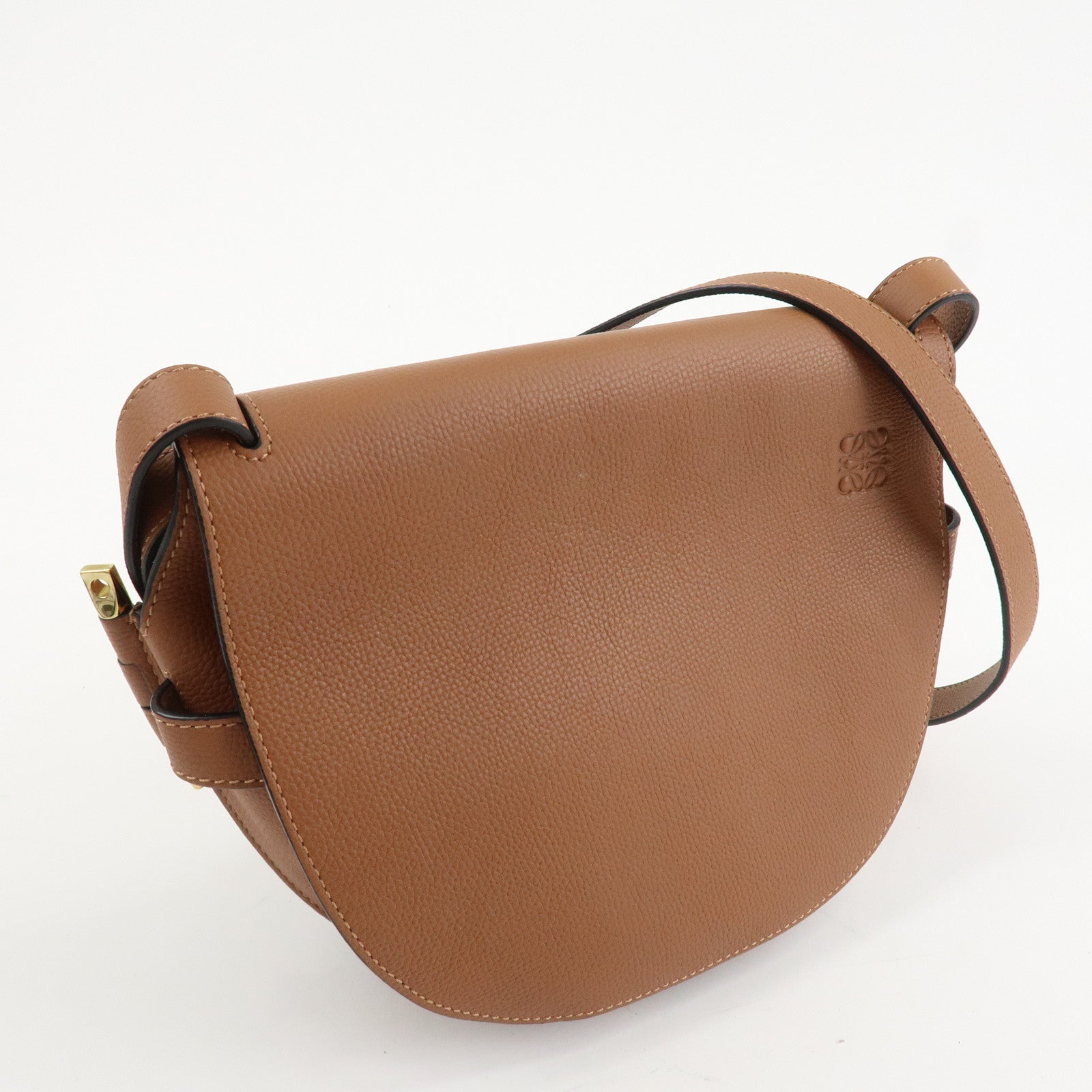 LOEWE Leather Gate Bag Shoulder Bag Brown Gold Hardware Used