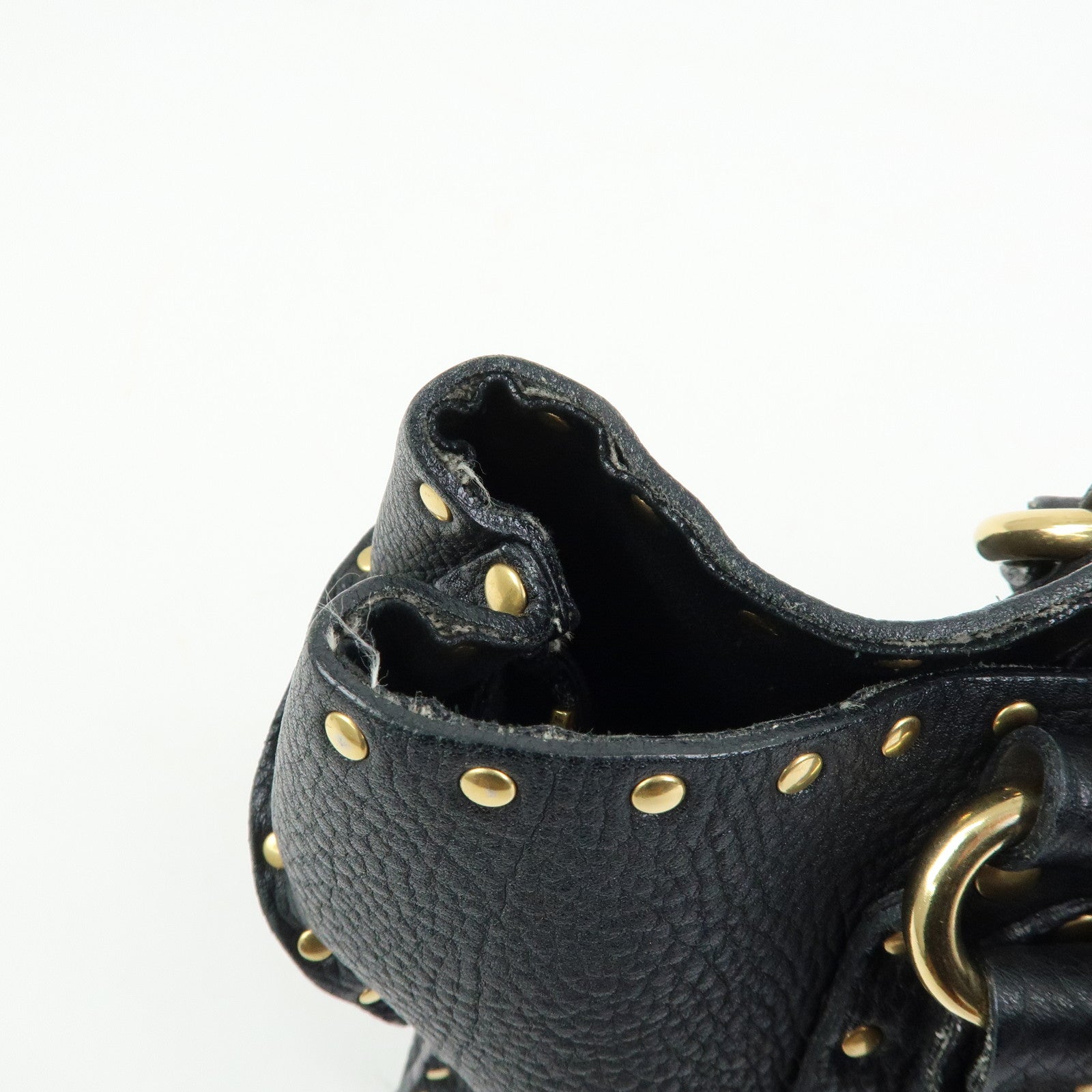 CELINE Boogie Bag Leather Hand Bag Tote Bag Black Studs