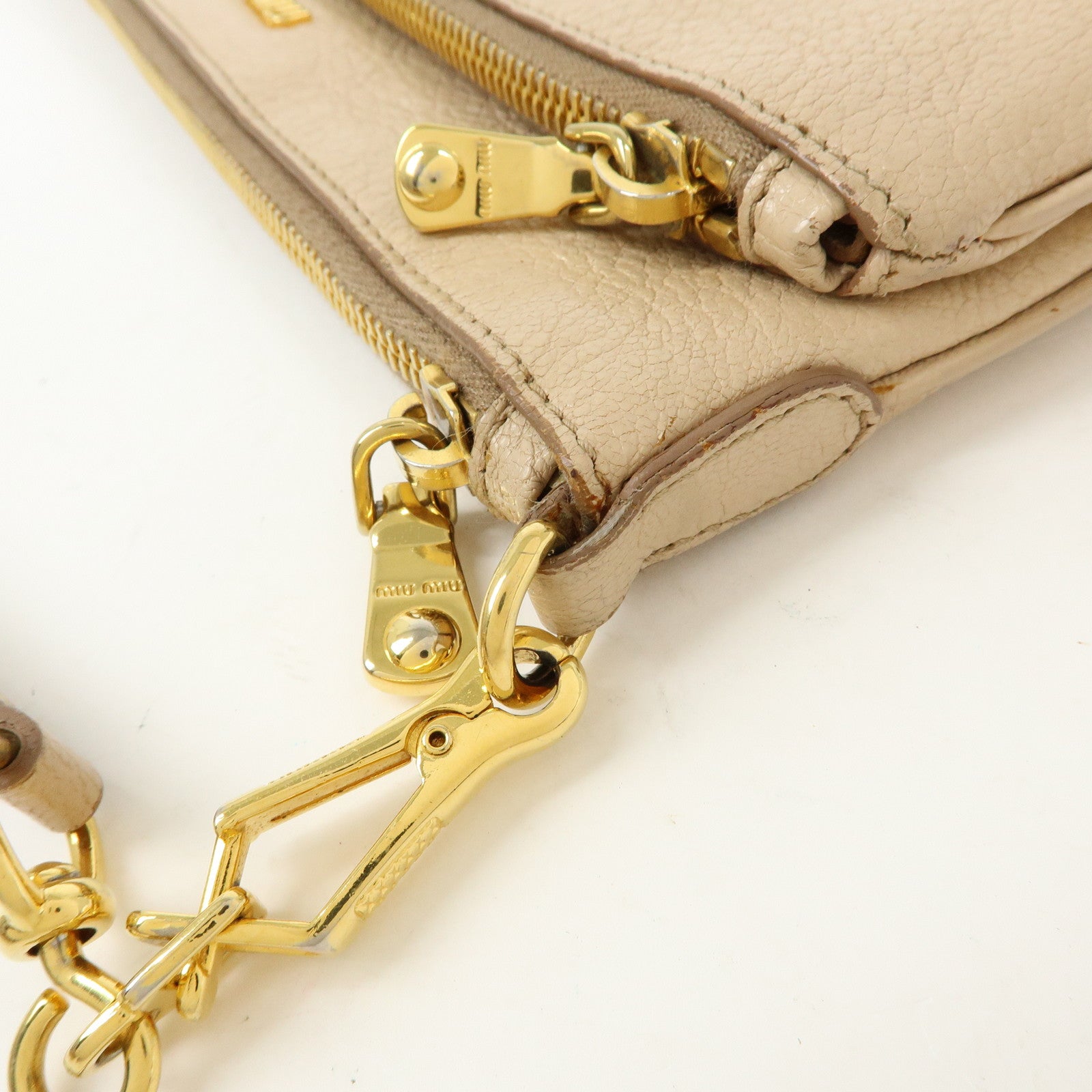 MIU MIU MADRAS Leather Shoulder Bag Crossbody Bag Beige RP0369