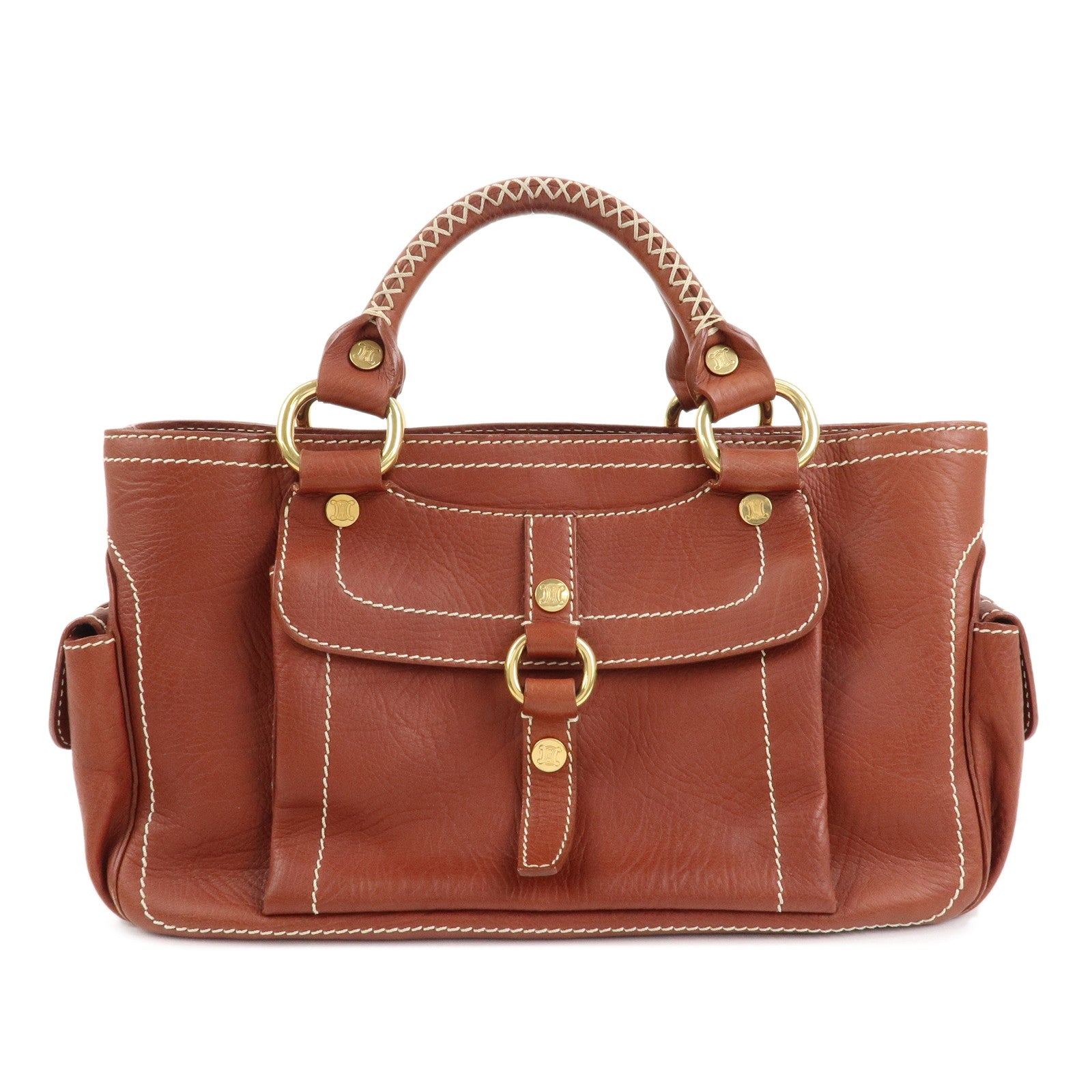 CELINE Leather Boogie Bag Hand Bag Brown Gold HDW Used