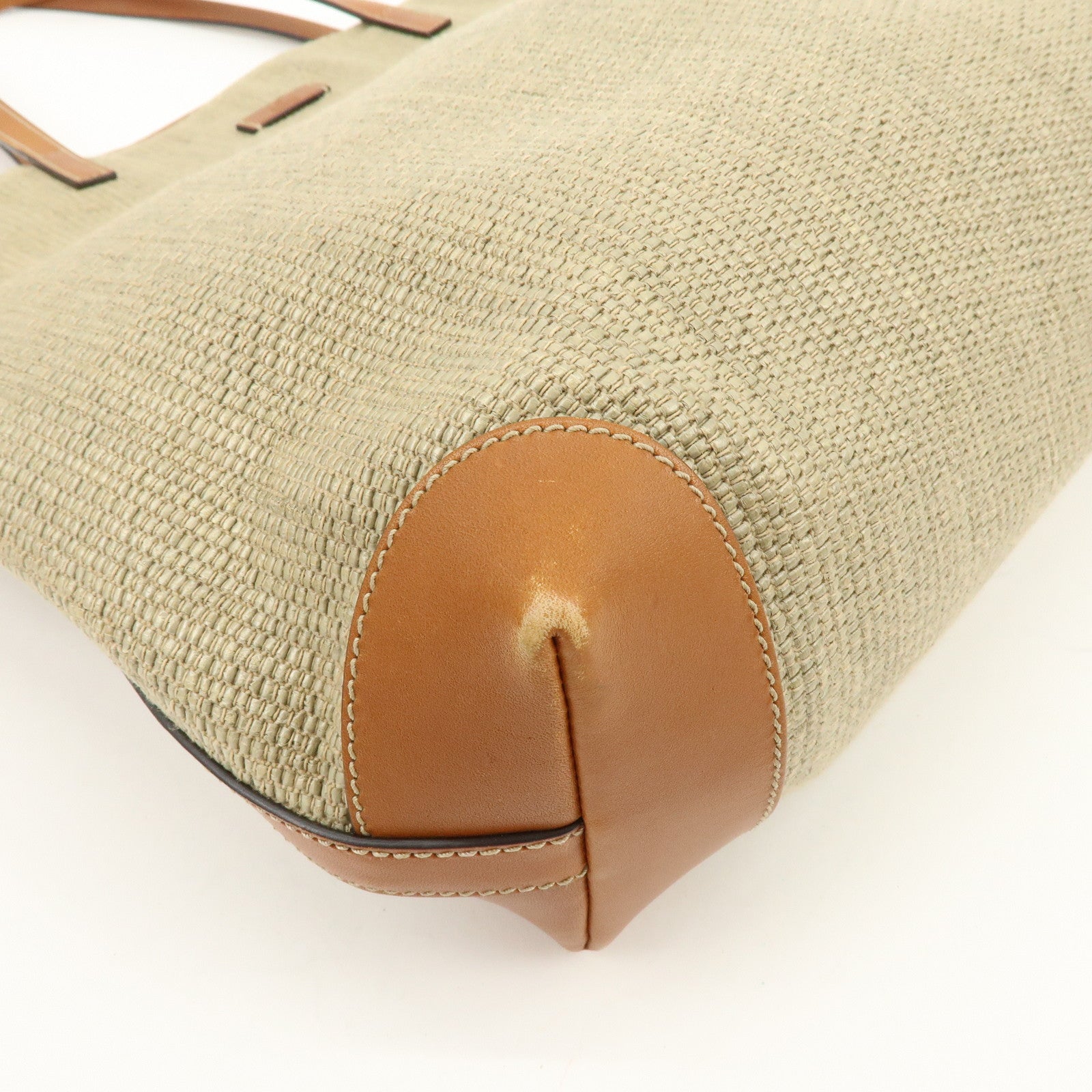 GUCCI Straw Leather Tote Bag Shoulder Bag Beige Brown 309551