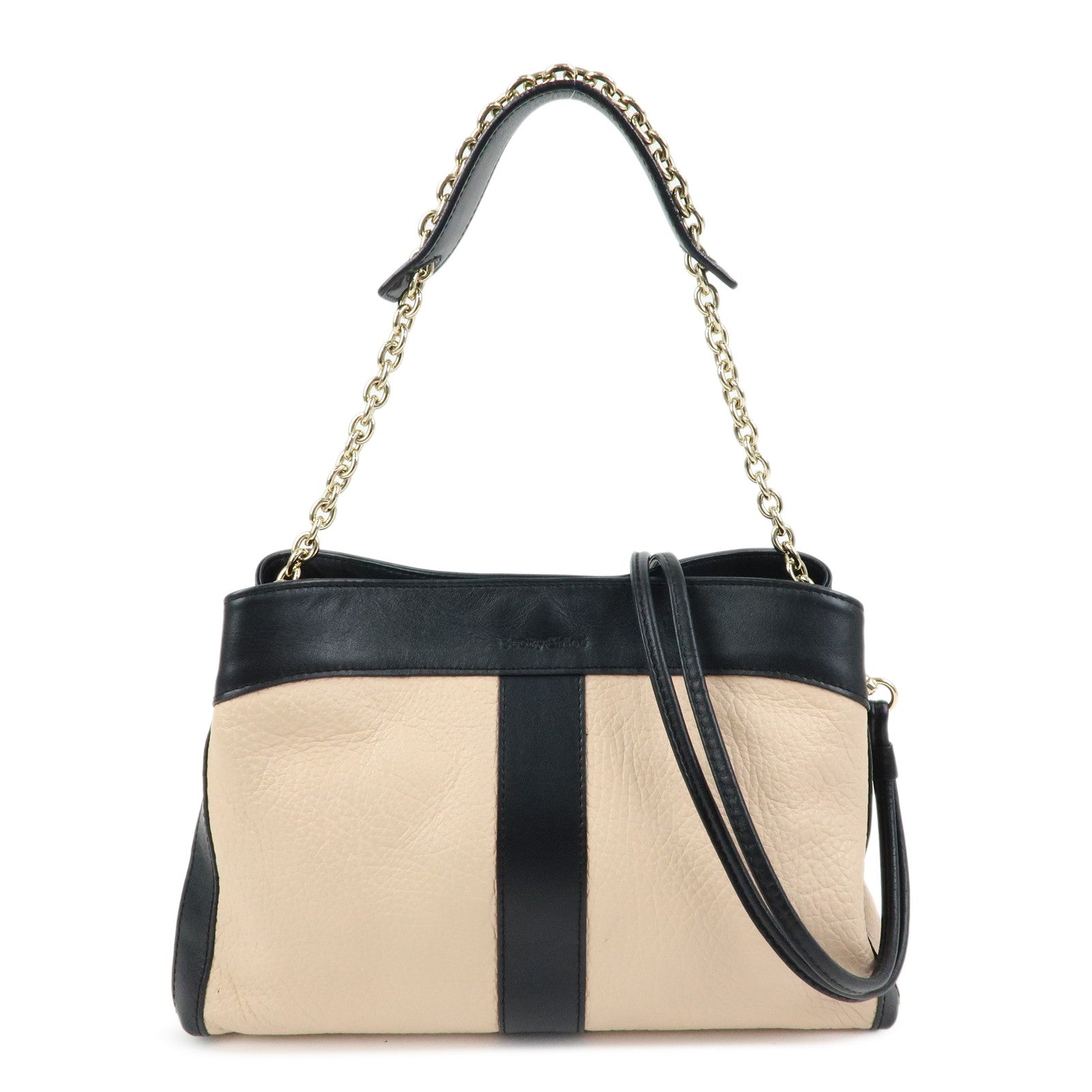 Chloe See By Chloe Leather 2Way Bag Shoulder Bag PInk Beige Black