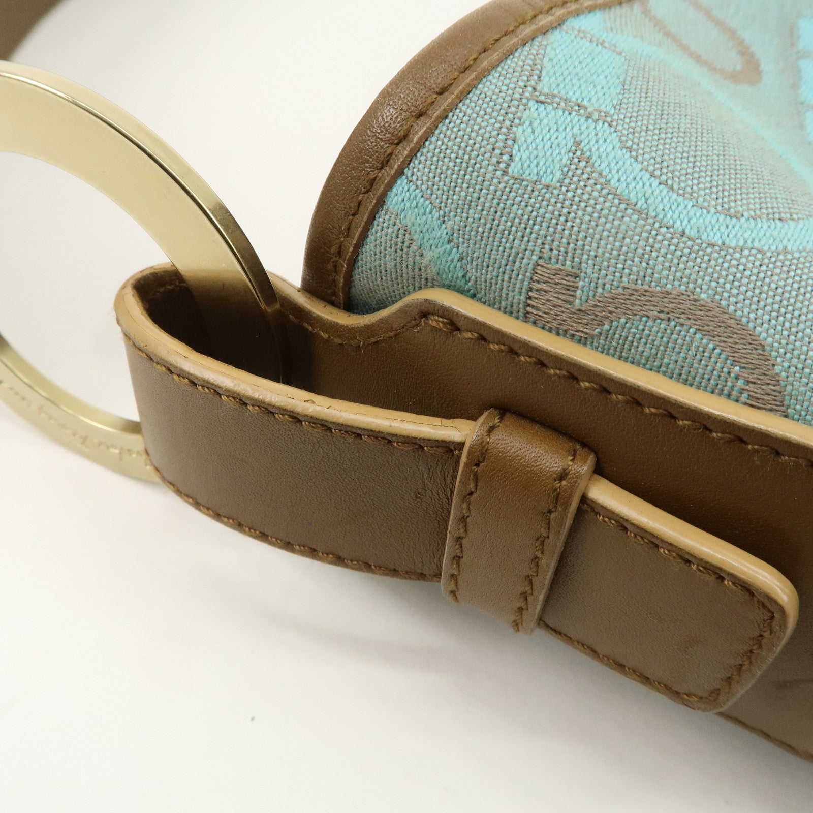 Ferragamo Gancini Canvas Leather Shoulder Bag Light Blue Brown