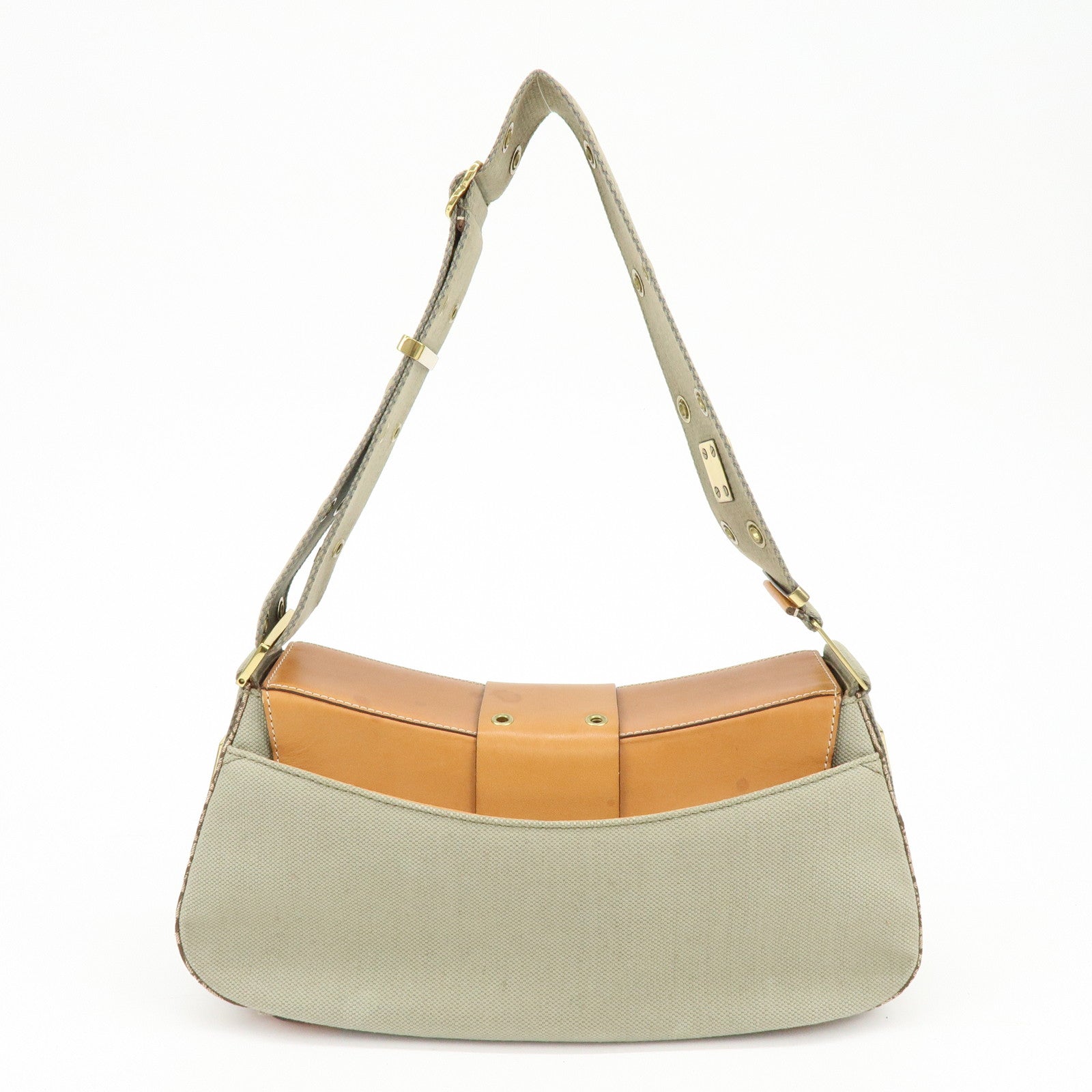 Christian Dior Street Chic Canvas Leather Shoulder Bag Khaki Camel