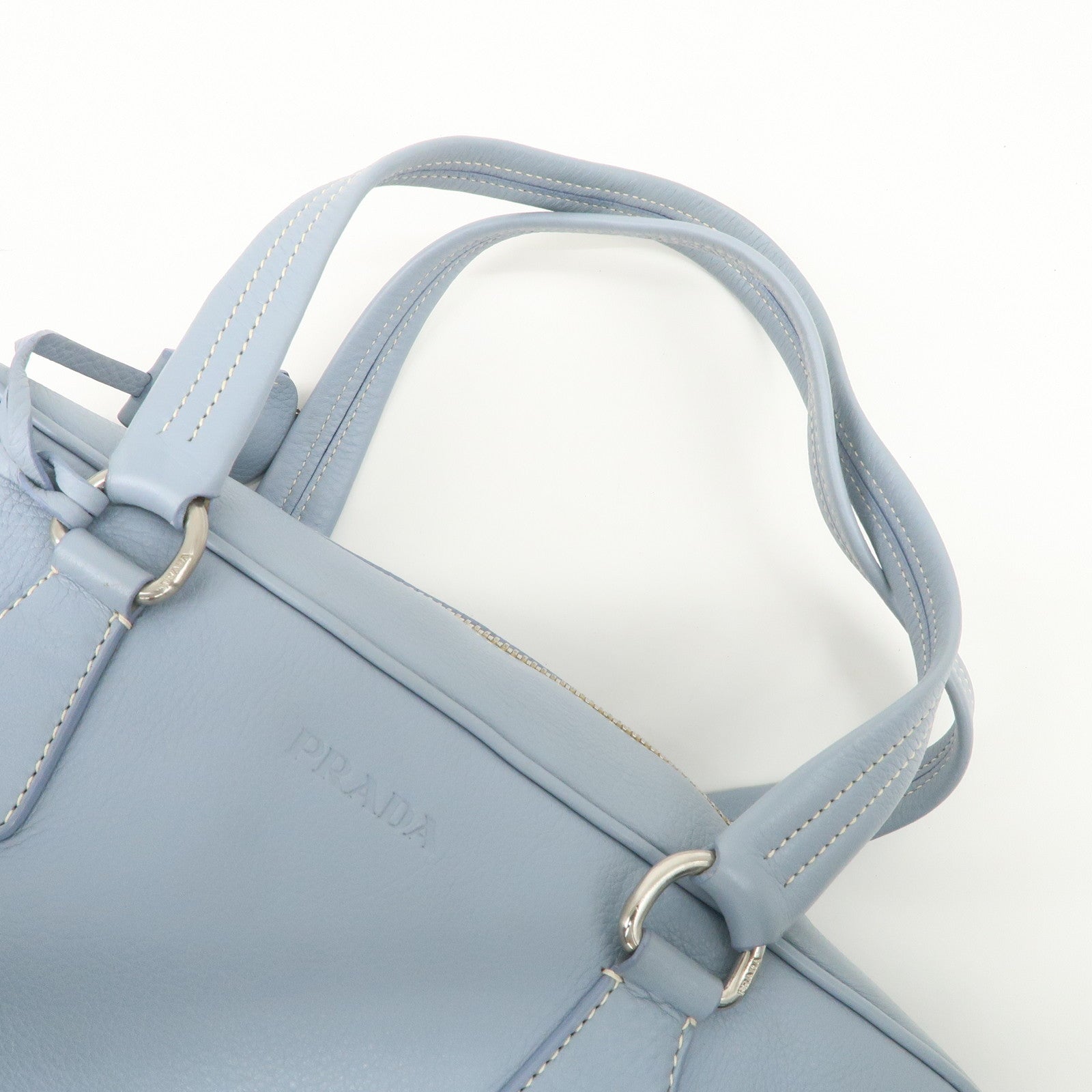 PRADA Leather Boston Bag Shoulder Bag Blue BR2246 Used