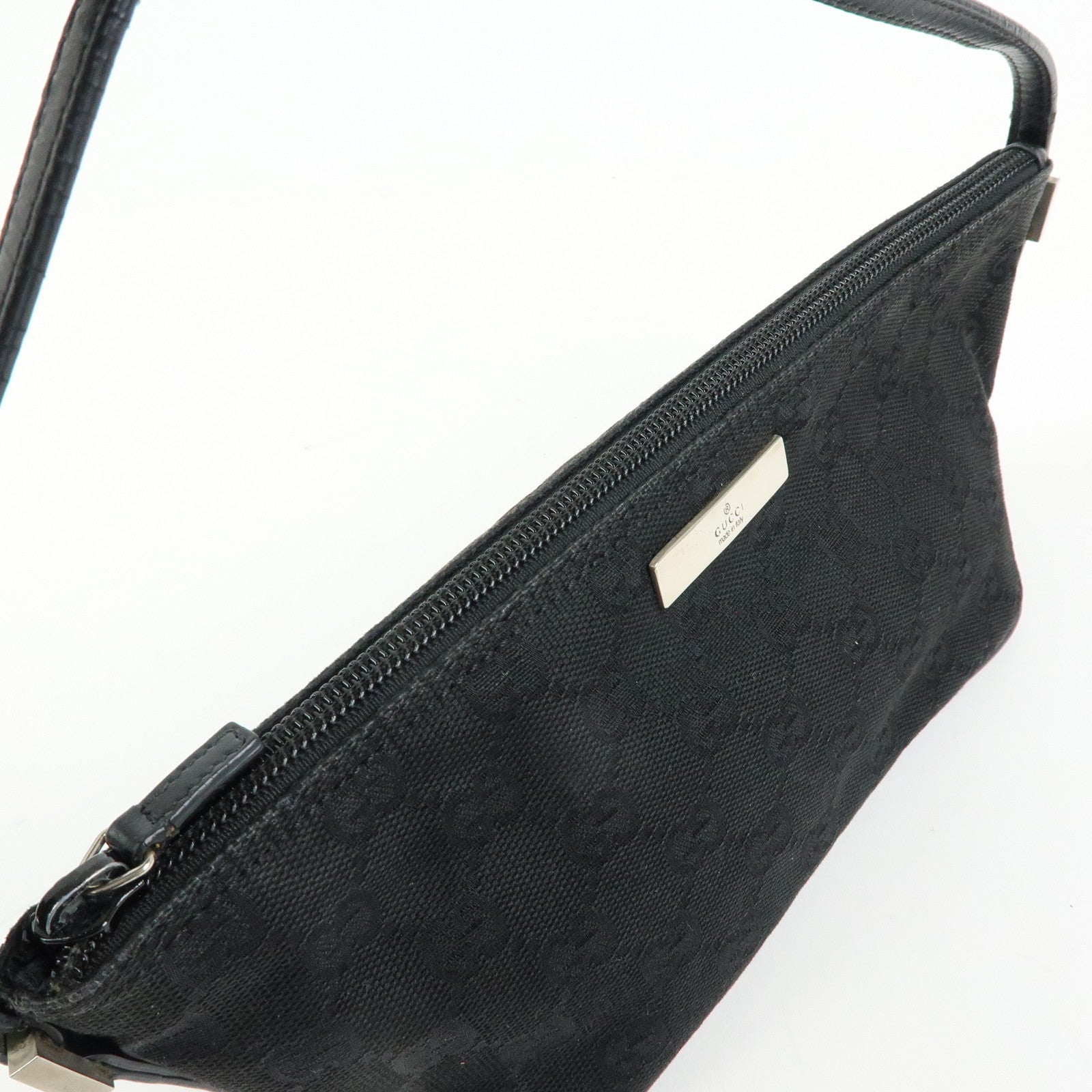 GUCCI Boat Bag GG Canvas Leather Hand Bag Pouch Black 0391103