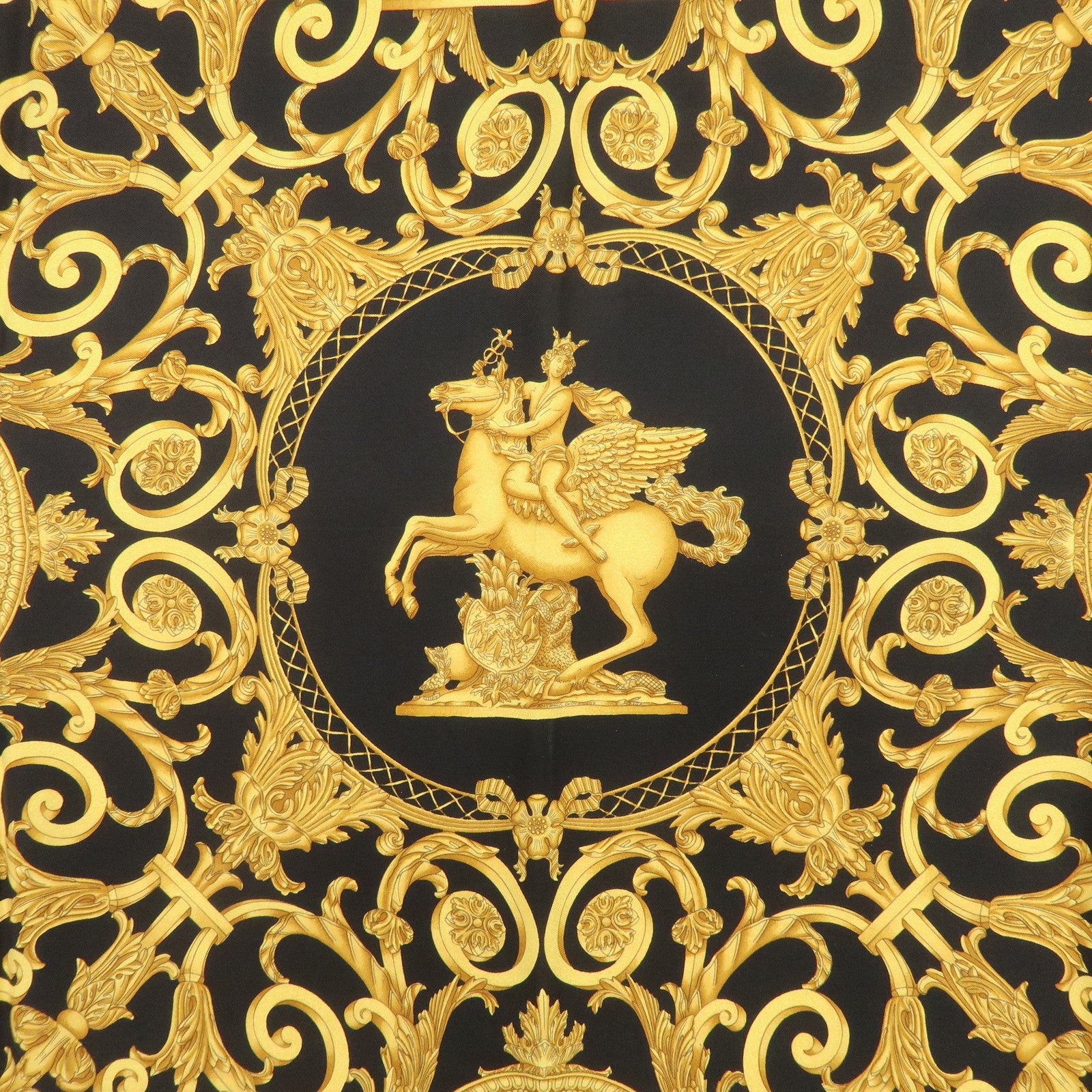 HERMES Carre 90 Silk 100% LES TUILERIES Scarf Black Gold