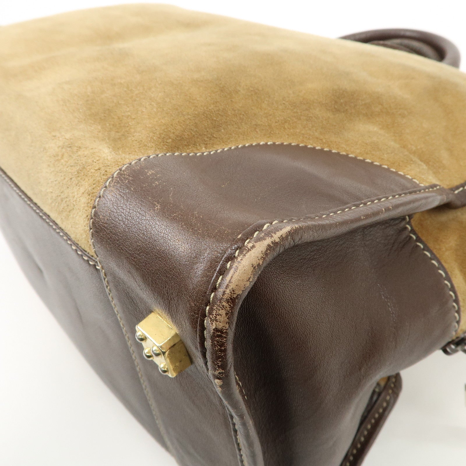 LOEWE Anagram Amazona 40 Suede Leather Hand Bag Beige Dark Brown Used