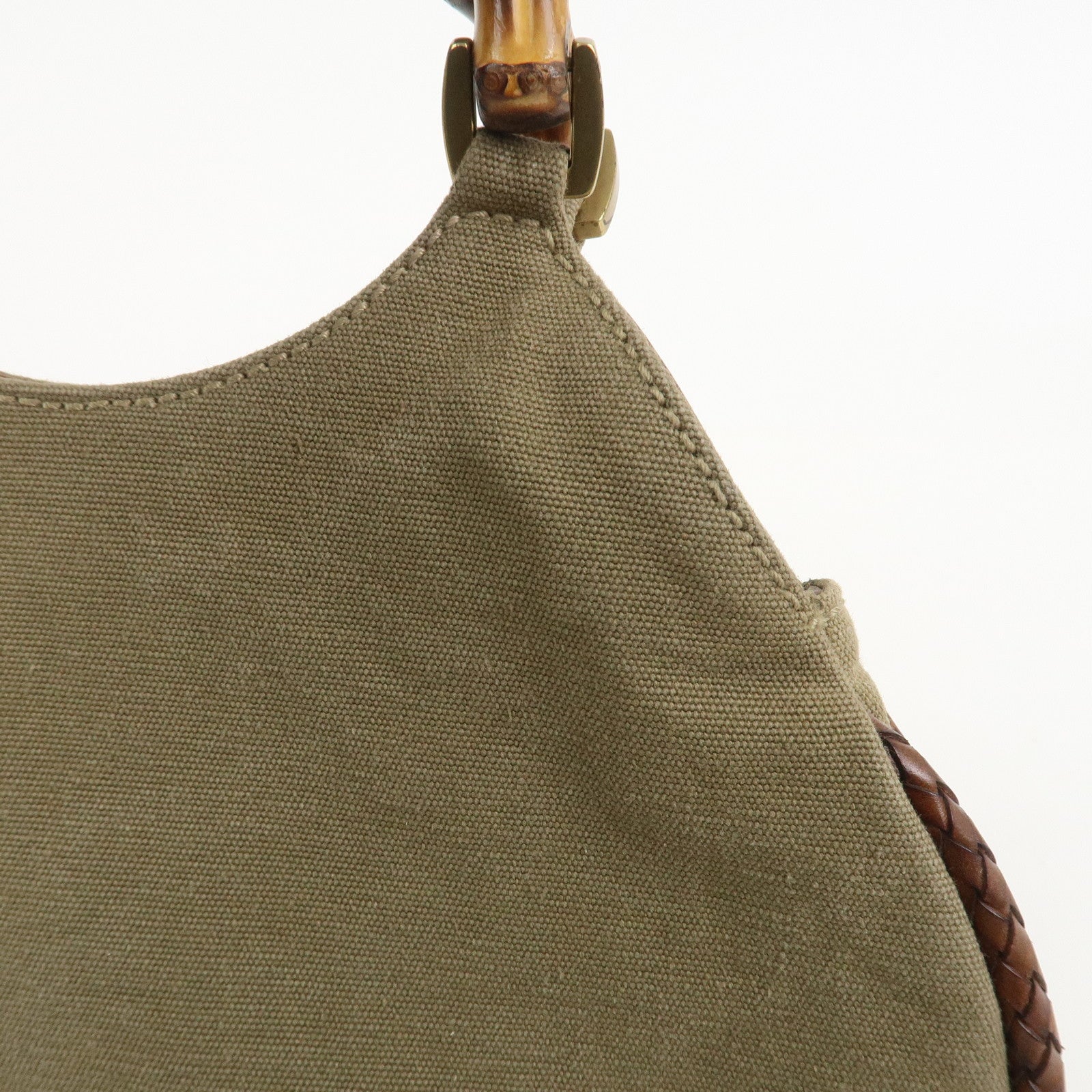 GUCCI Bamboo Canvas Leather Shoulder Bag Hand Bag Brown 109128