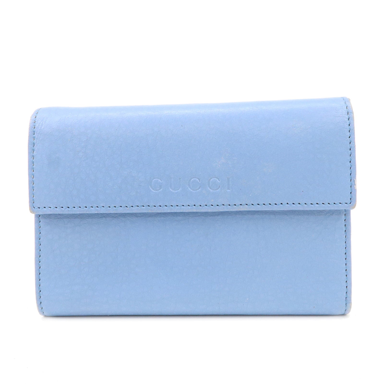 GUCCI Trifold Leather Wallet Blue Gold Hardware 346057 Used