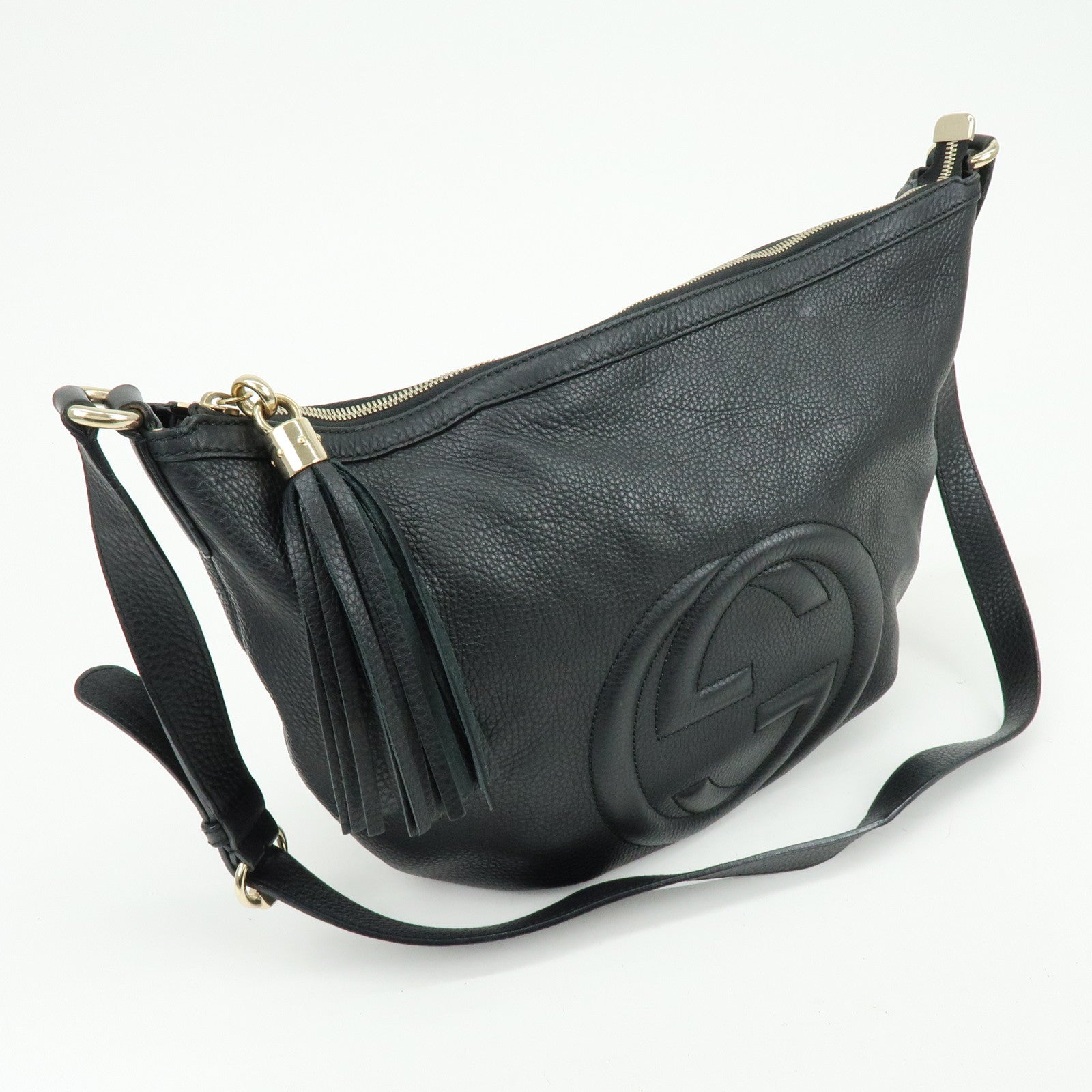 GUCCI SOHO Interlocking G Leather Shoulder Bag Black 295175