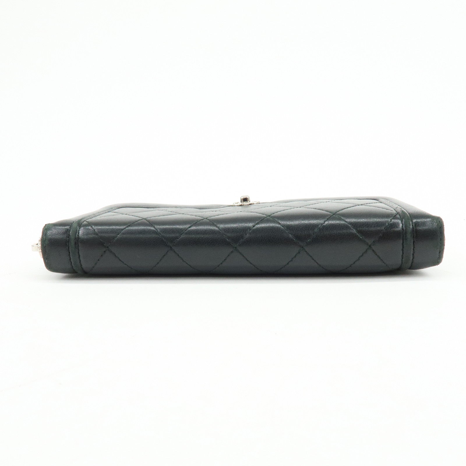 CHANEL COCO Mark Matelasse Lamb Skin Round Zippy Wallet Black