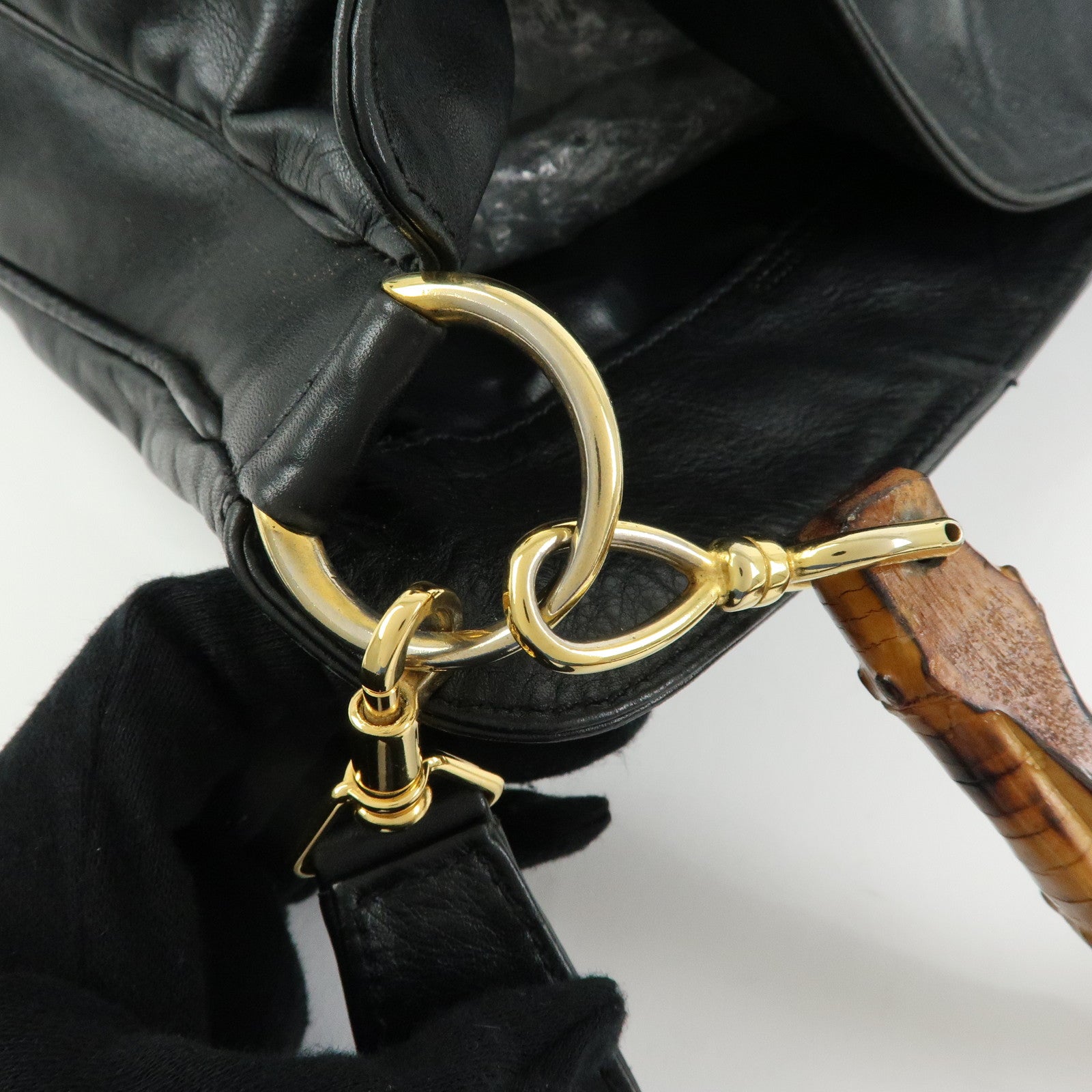 GUCCI Bamboo Leather 2Way Bag Hand Bag Shoulder Bag Black 001・1781