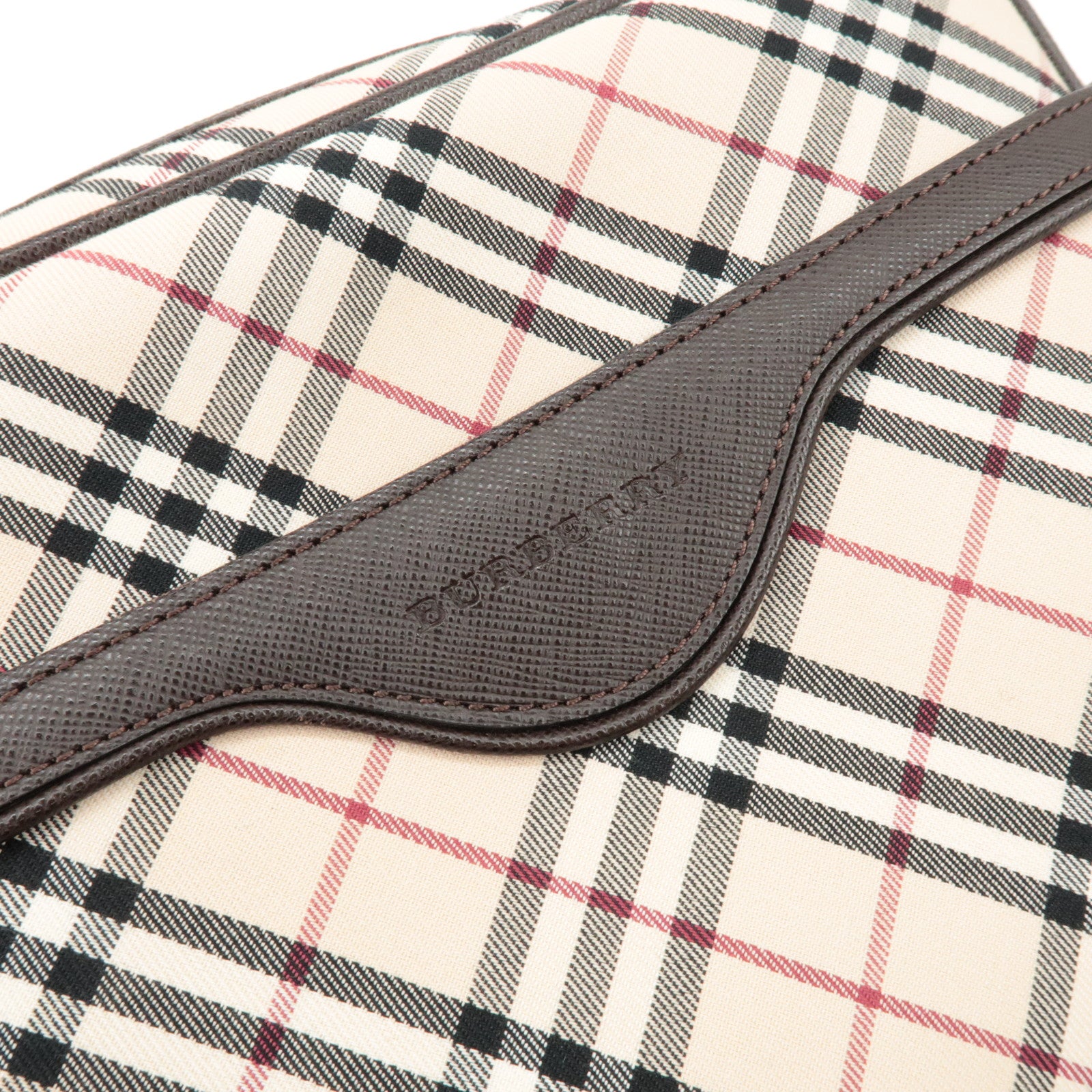 BURBERRY Canvas Leather Shoulder Bag Nova Plaid Beige Brown Used