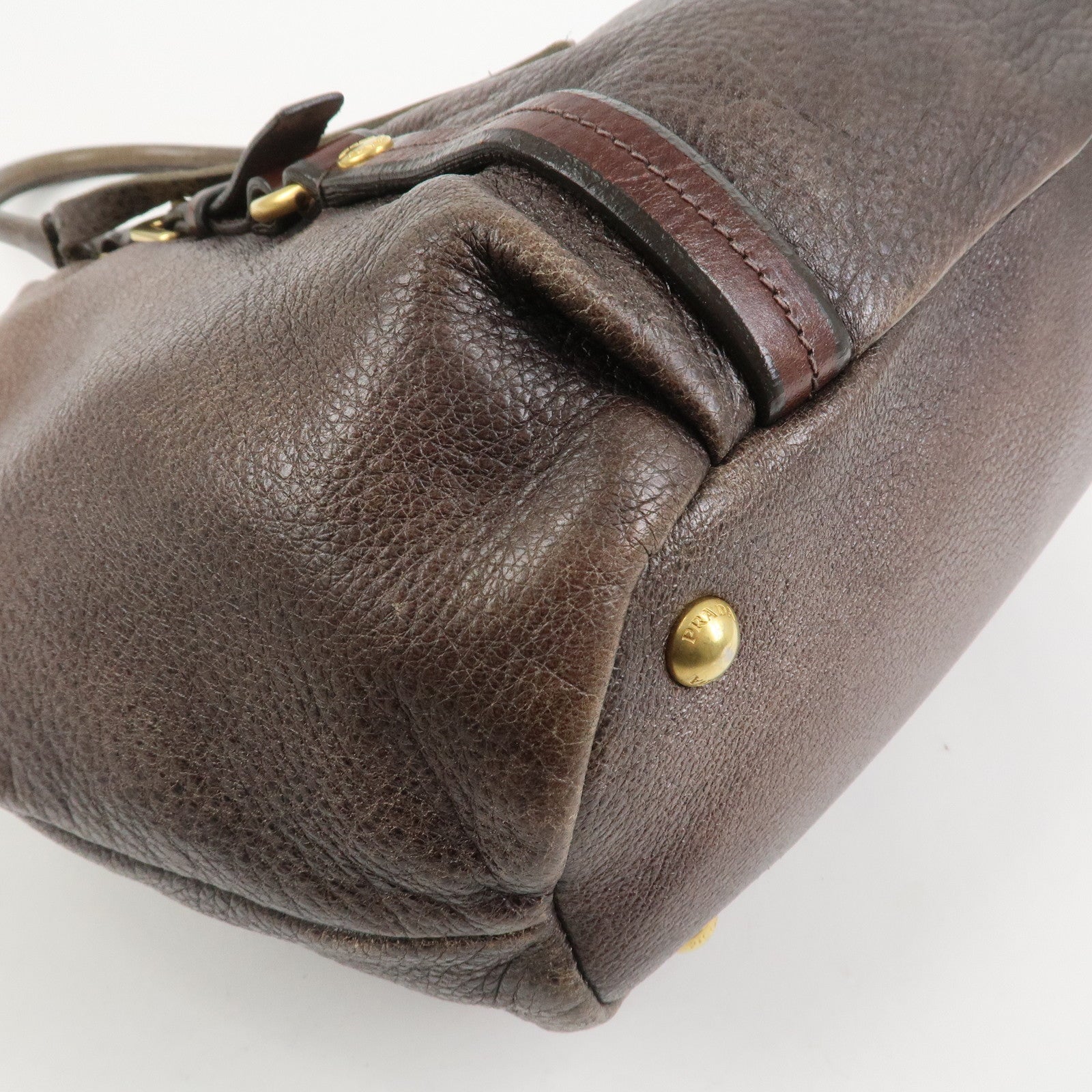 PRADA Leather 2Way Bag Hand Bag Shoulder Bag Brown