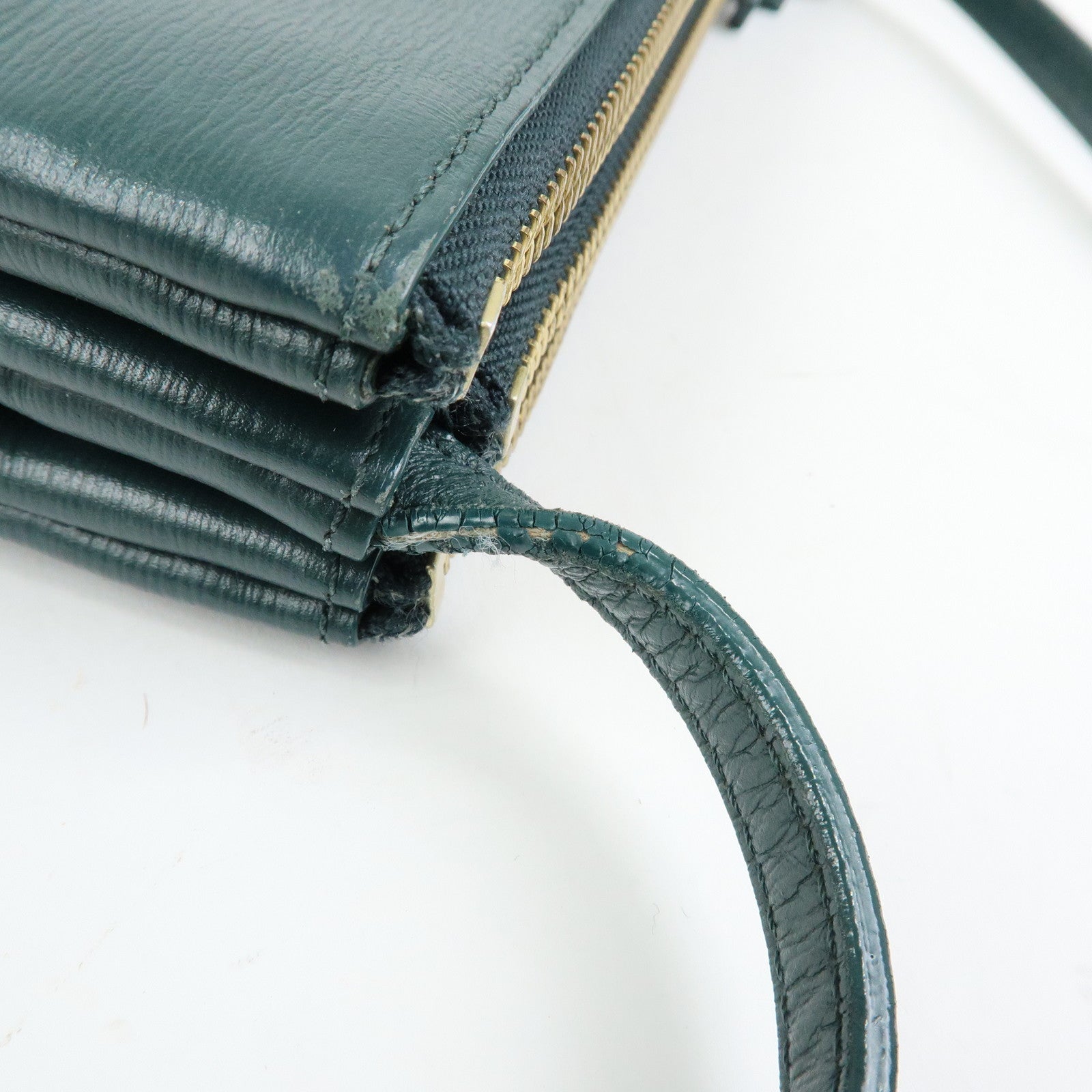 CELINE Trio Leather Shoulder Bag Three Detachable Pouch Dark Green