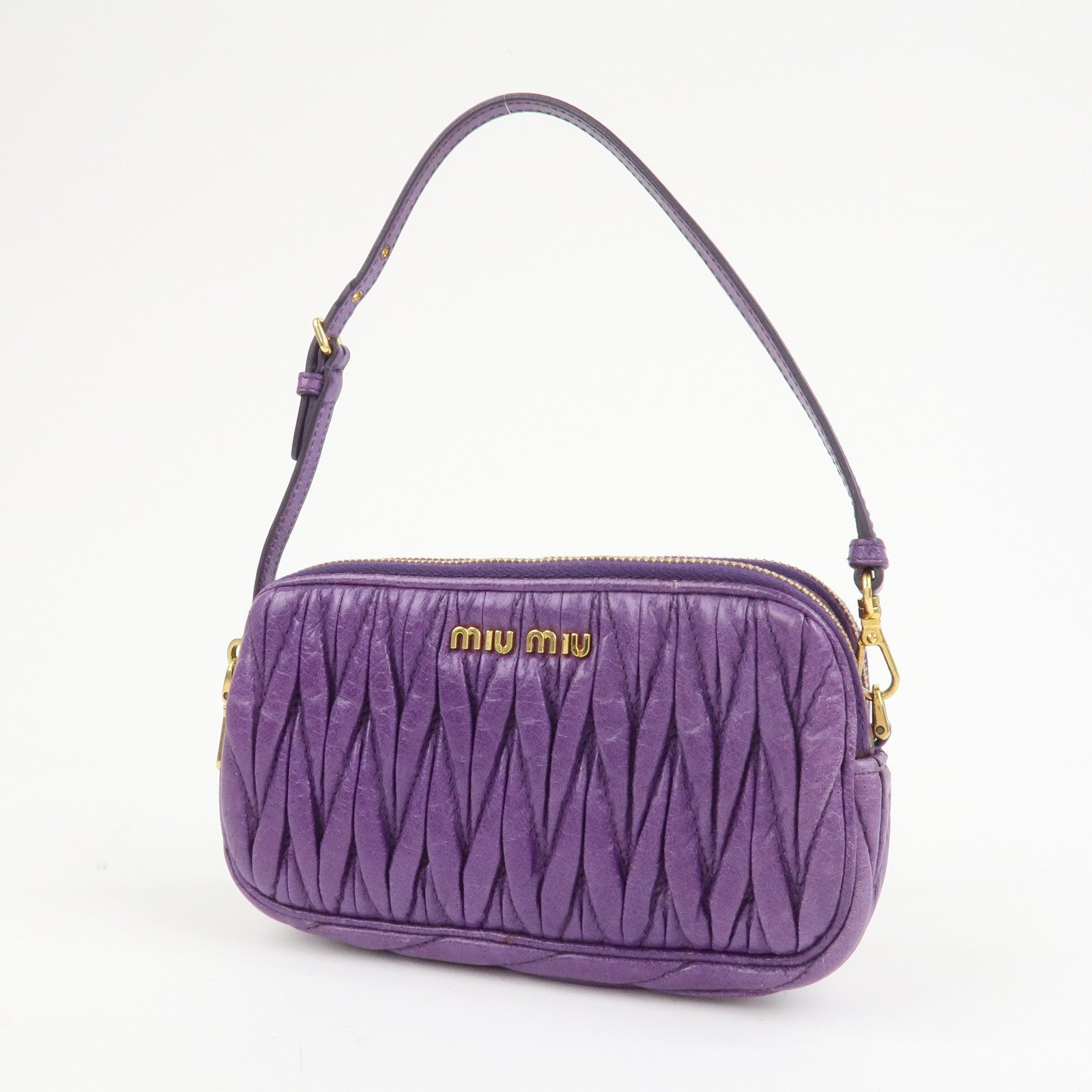 MIU MIU Logo Matelasse Mini Hand Bag Shoulder Bag Purple 5ARH02