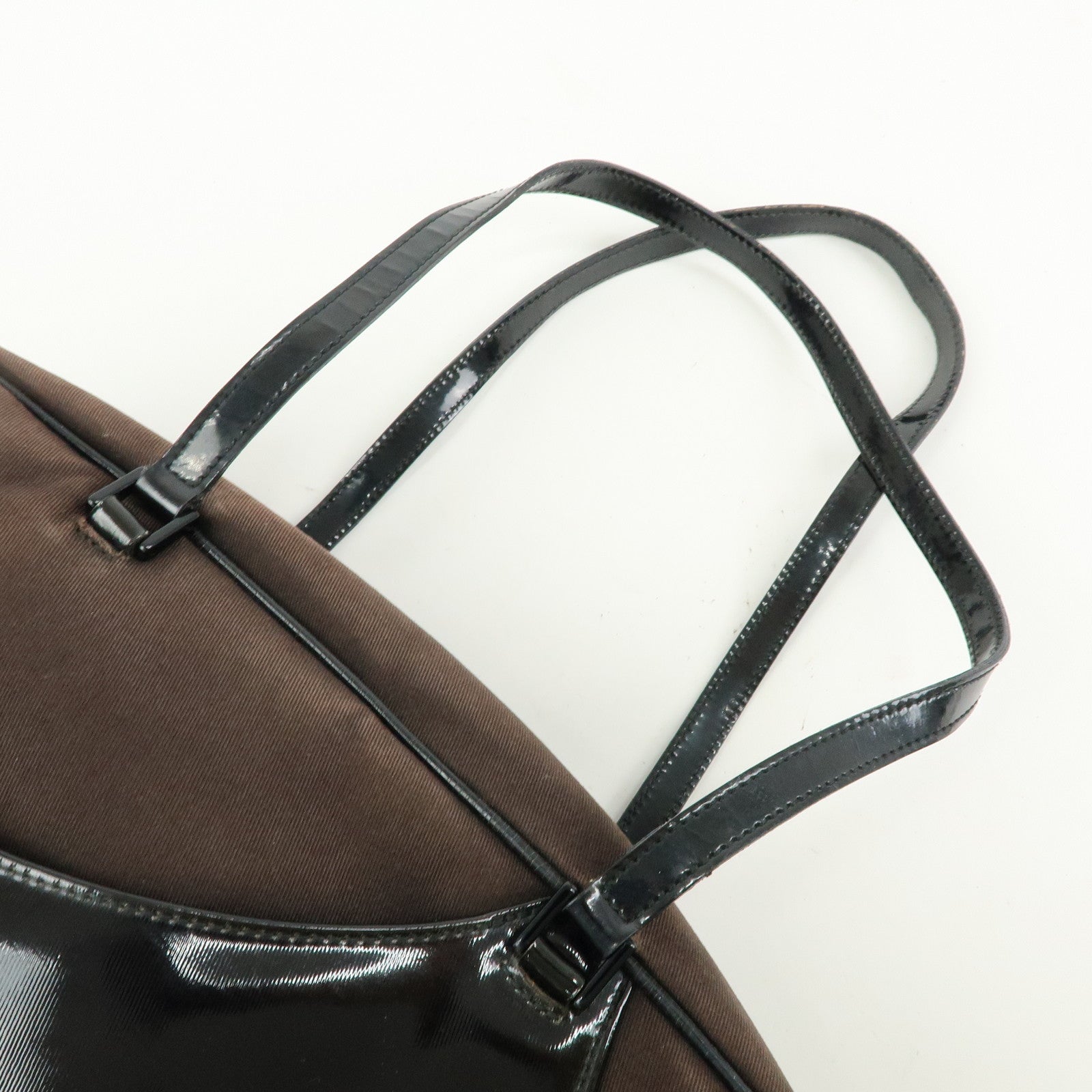 Christian Dior Canvas Patent Leather Boston Bag Hand Bag Brown