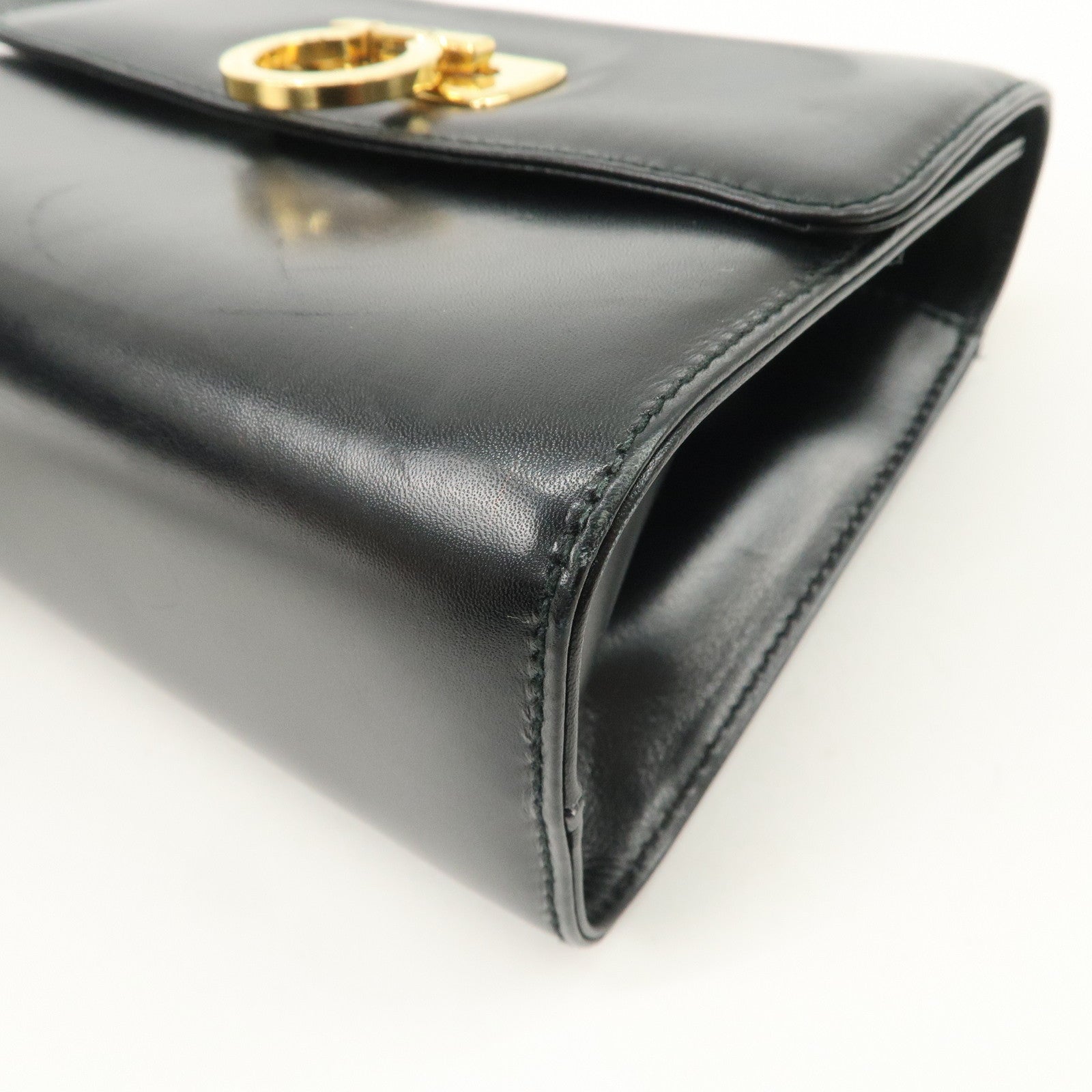 Ferragamo Gancini Leather Shoulder Bag Black