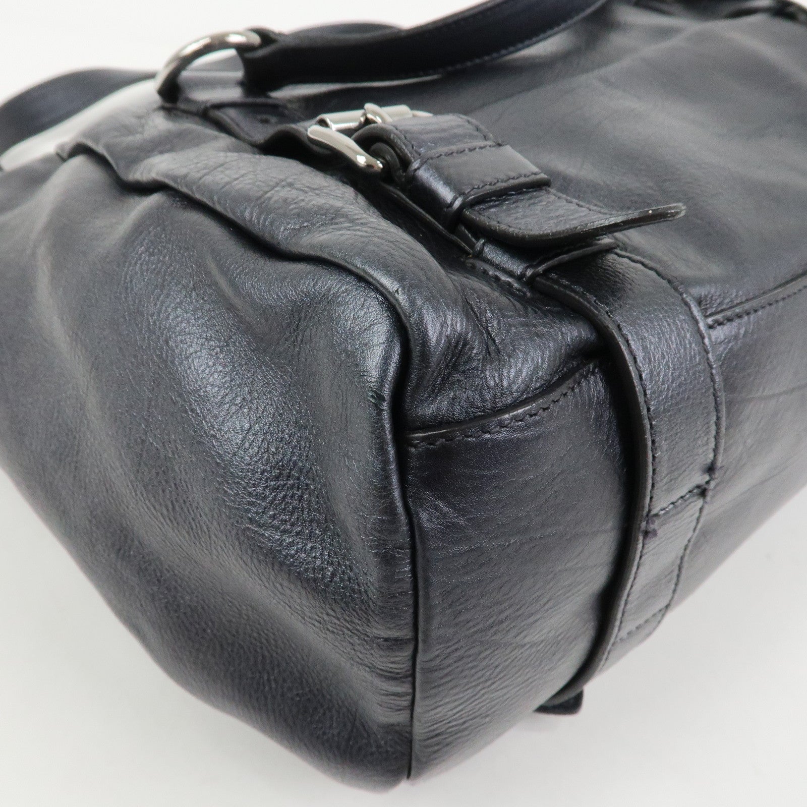 PRADA Logo Leather Shoulder Bag Hand Bag Black BR3901