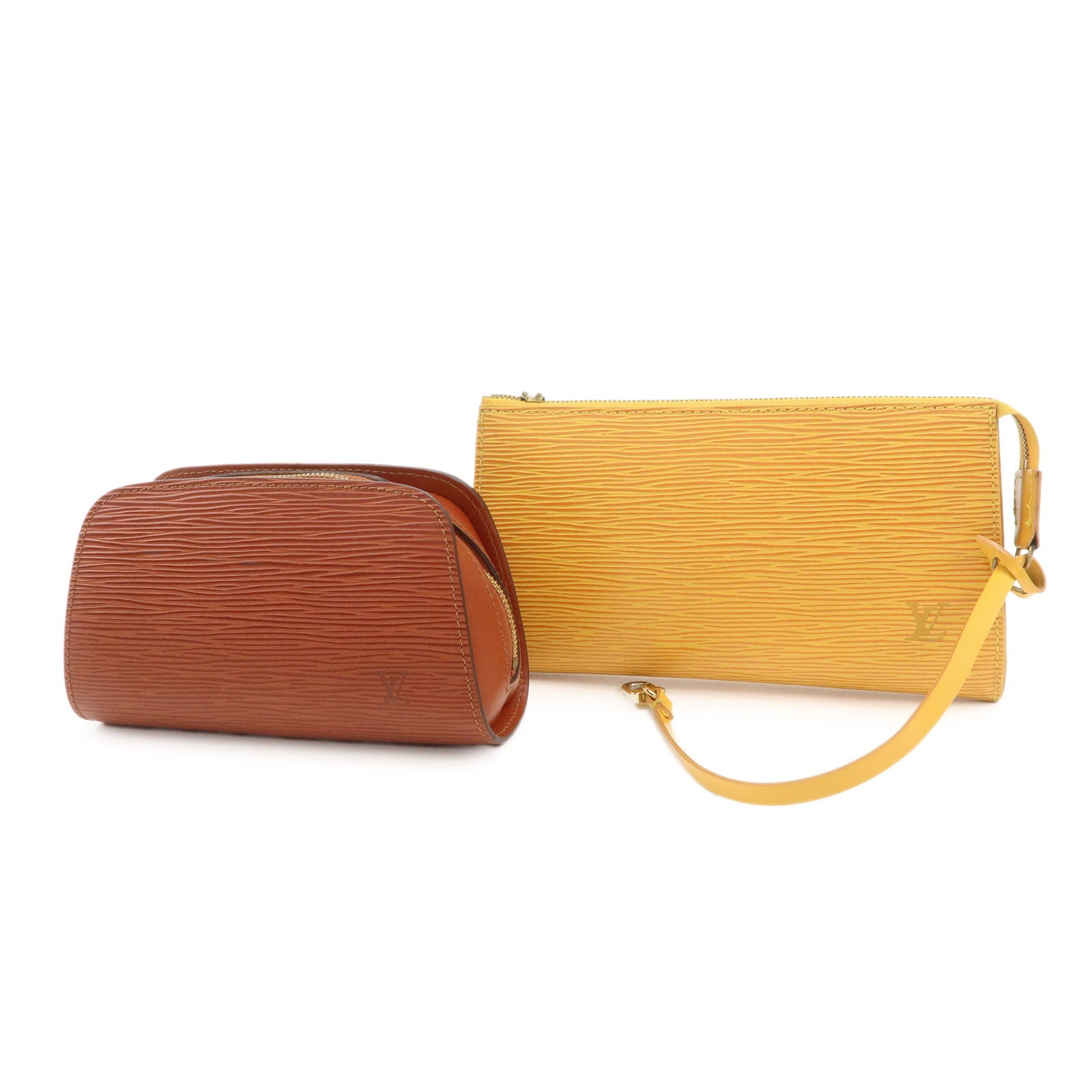 Louis Vuitton Set of 2 Epi Pouch Brown Yellow M52949 M48443 Used