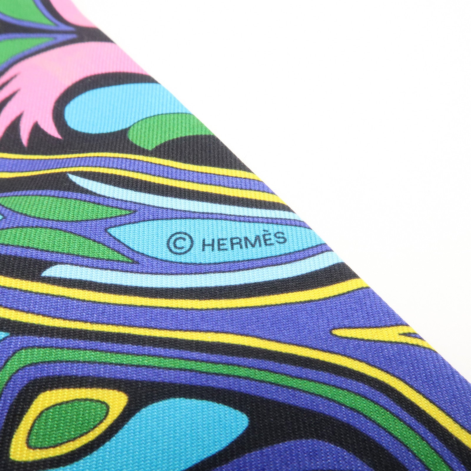 HERMES Silk 100％ Twilly Scarf FOLKLORE Black Pink Used