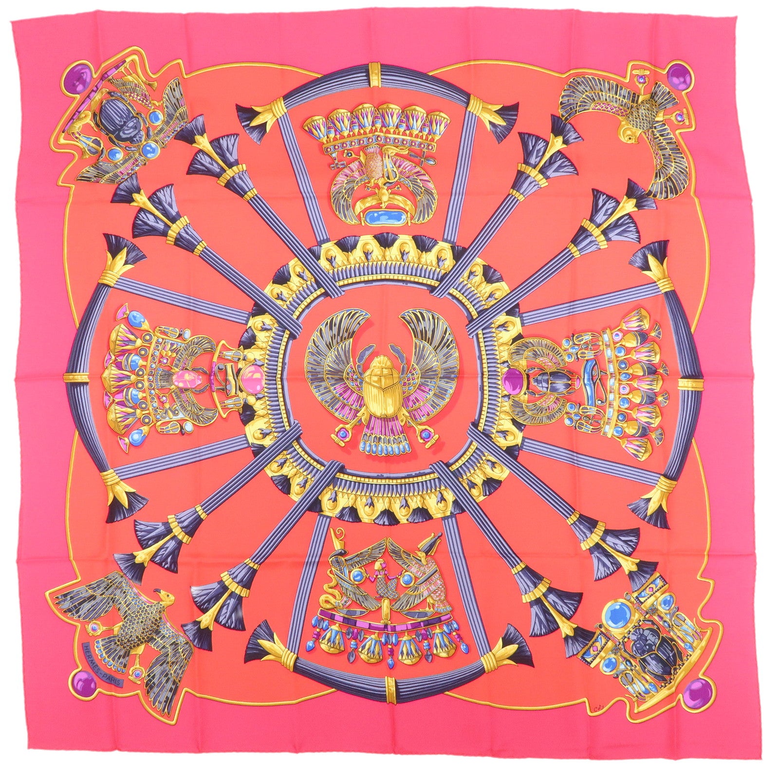 HERMES Carre 90 Silk 100% Caty Scarf Pink Multi Color