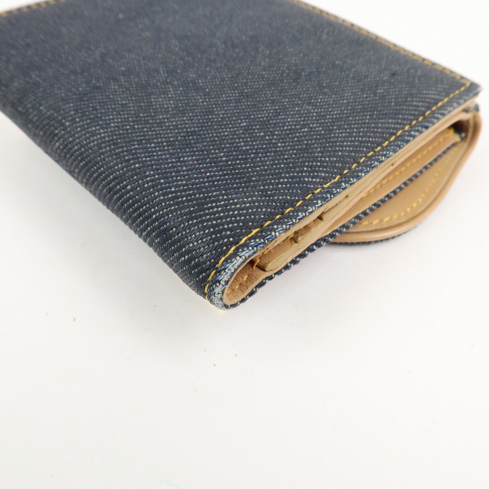 Christian Dior Saddle Denim Leather Compact Wallet Indigo Blue