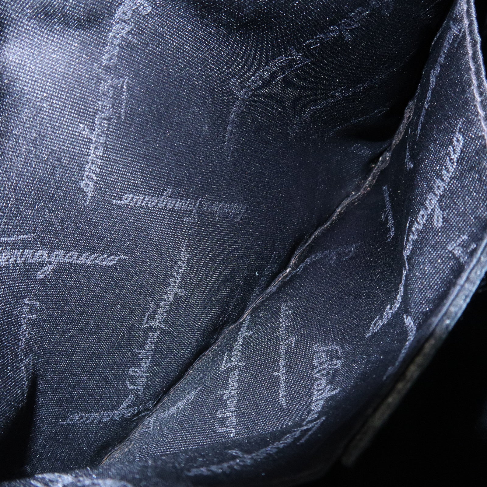 Ferragamo Gancini Canvas Leather Shoulder Bag Hand Bag Black