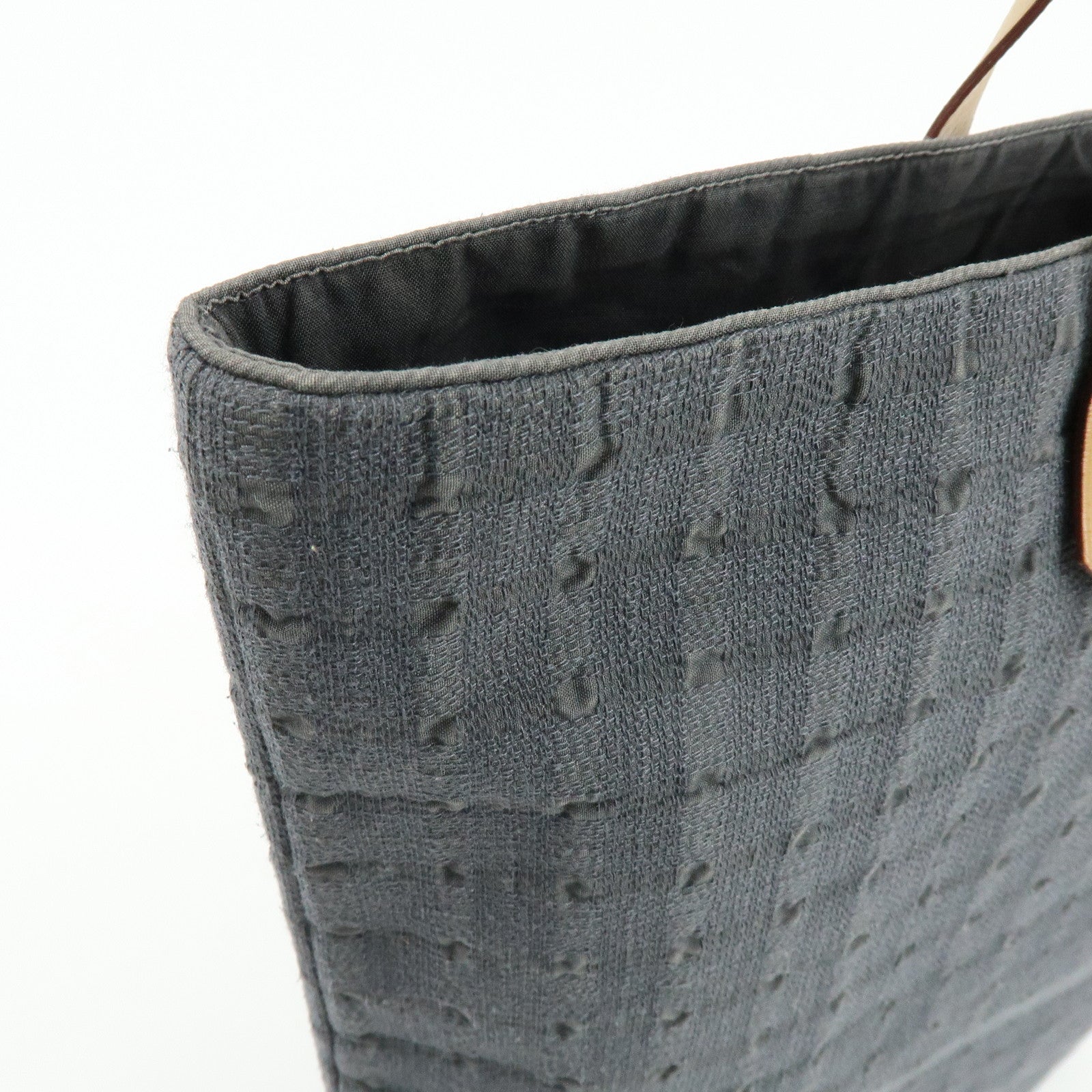 HERMES Amedaba GM Canvas Leather Tote Bag Hand Bag Gray