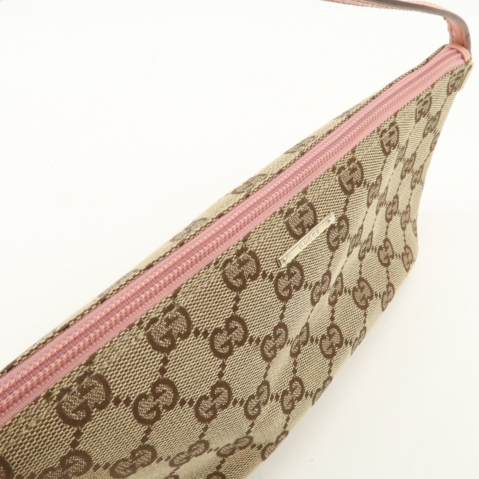 GUCCI Boat Bag GG Monogram Canvas Leather Hand Bag Brown Pink 07198