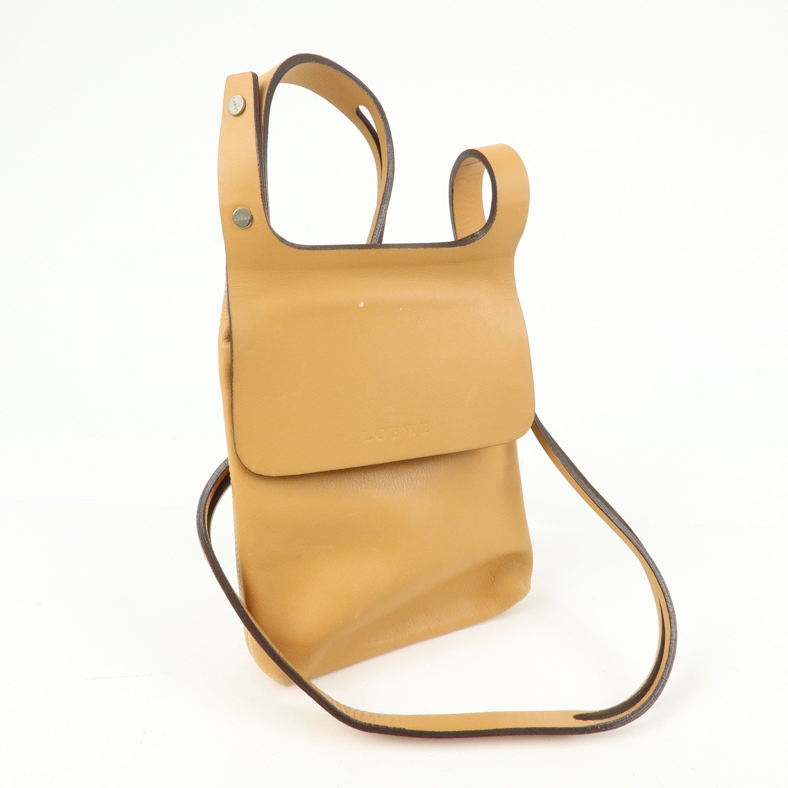 LOEWE Leather Shoulder Bag Crossbody Bag Camel Brown