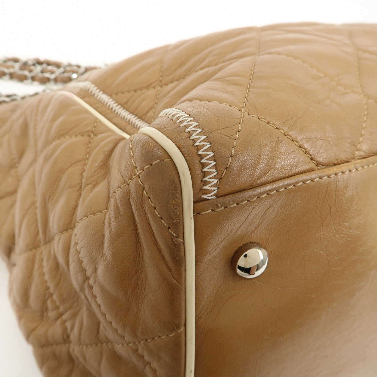 CHANEL East West Chain Shoulder Bag Hand Bag Tote Bag Brown