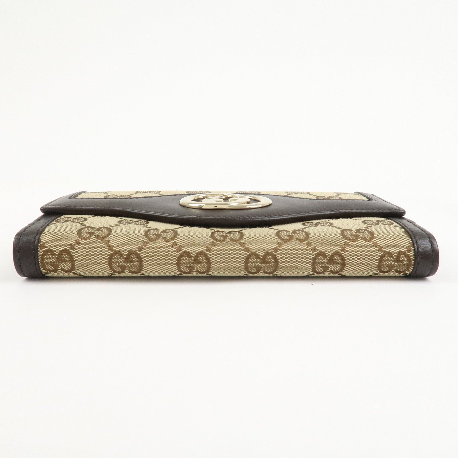 GUCCI Interlocking G GG Canvas Double Flap Long Wallet Brown 282426