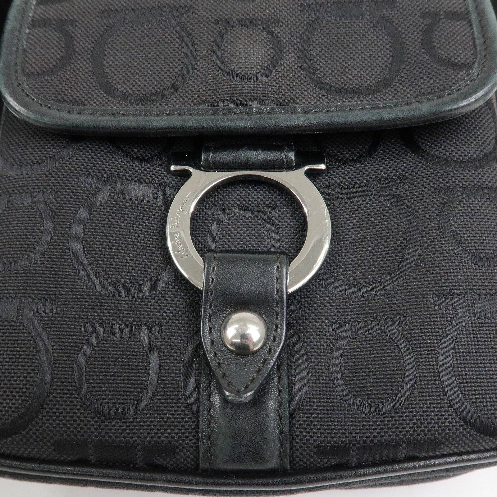 Ferragamo Gancini Logo Canvas Leather Crossbody Shoulder Bag Black