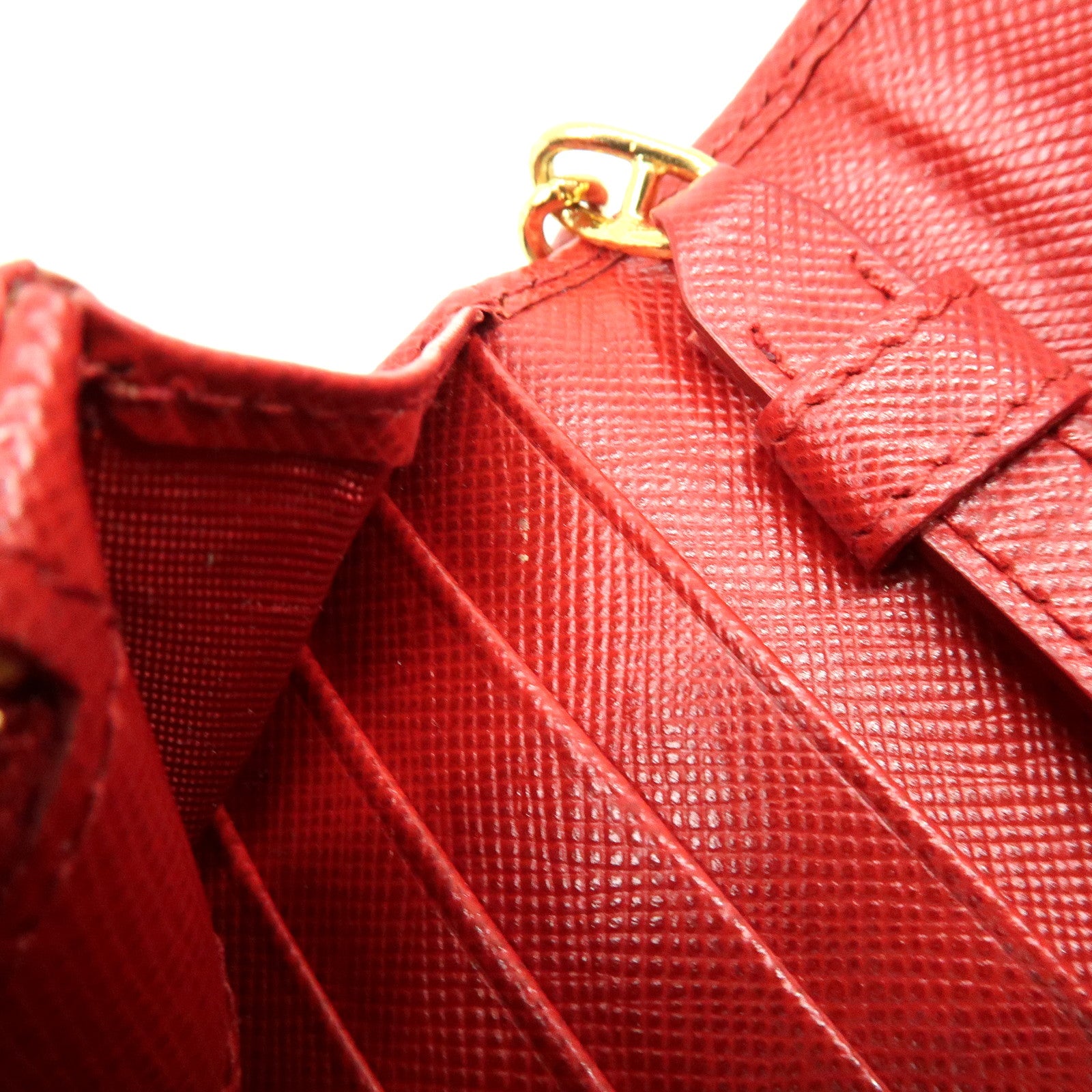 PRADA Saffiano Leather Chain Wallet Shoulder Bag Red 1M1290
