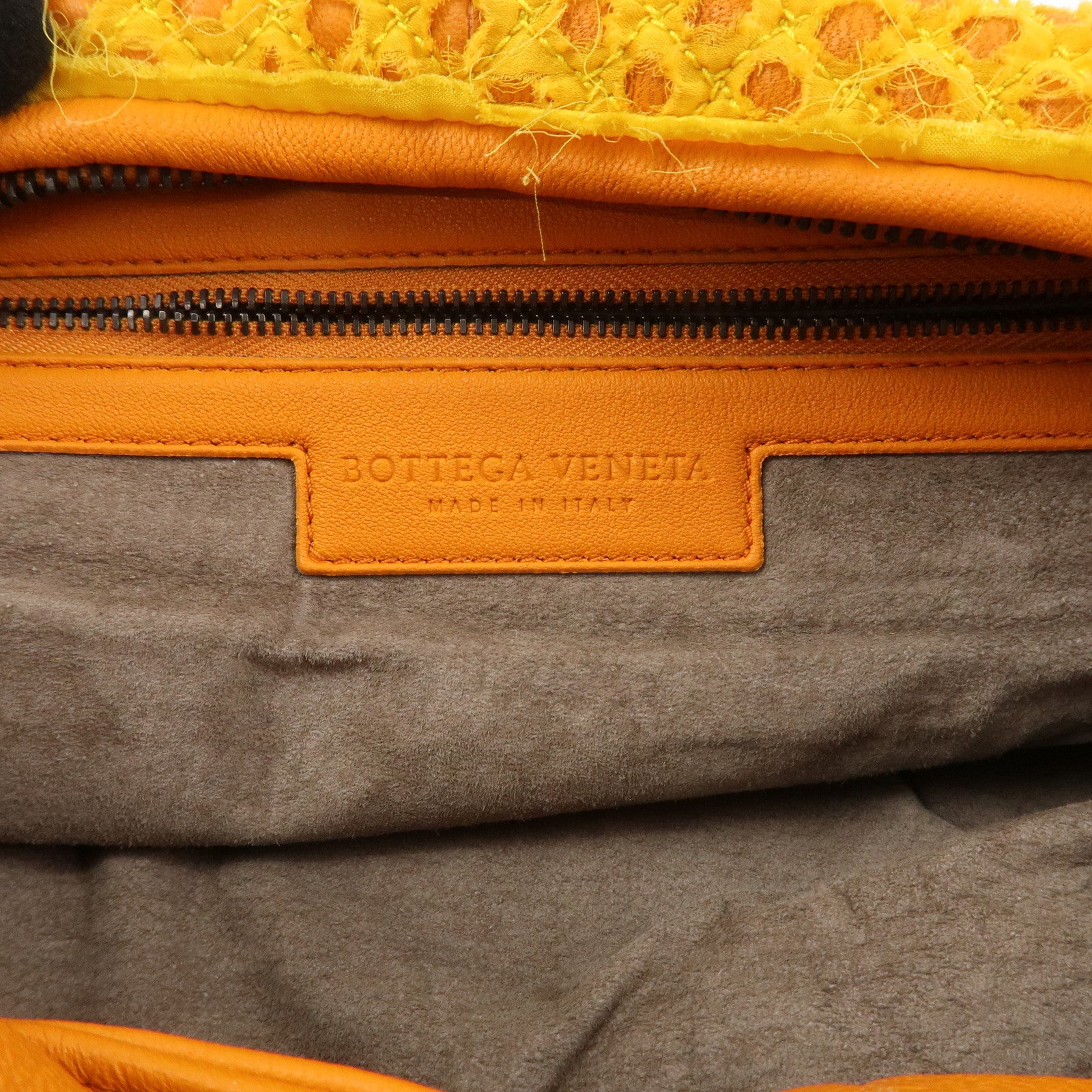 BOTTEGA VENETA Hobo Leather Cotton Shoulder Bag Orange Yellow