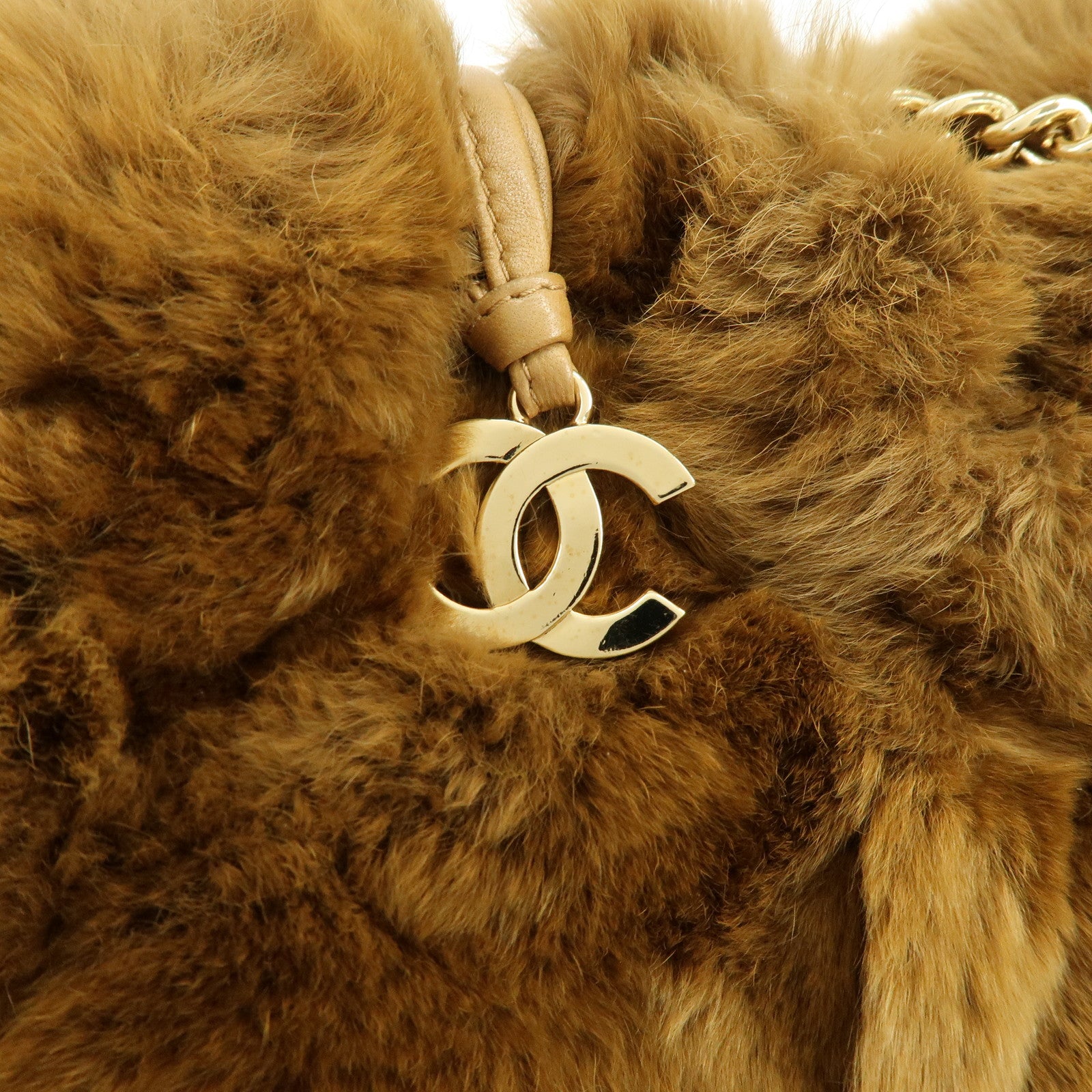 CHANEL COCO Mark Fur Lamb Skin Chain Shoulder Bag Brown