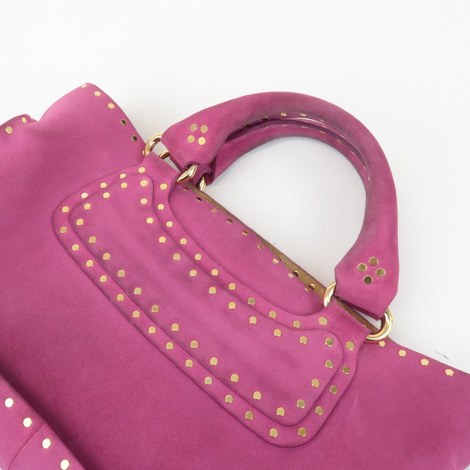 CELINE Suede Leather Studs Buggy Bag Hand Bag Pink Gold