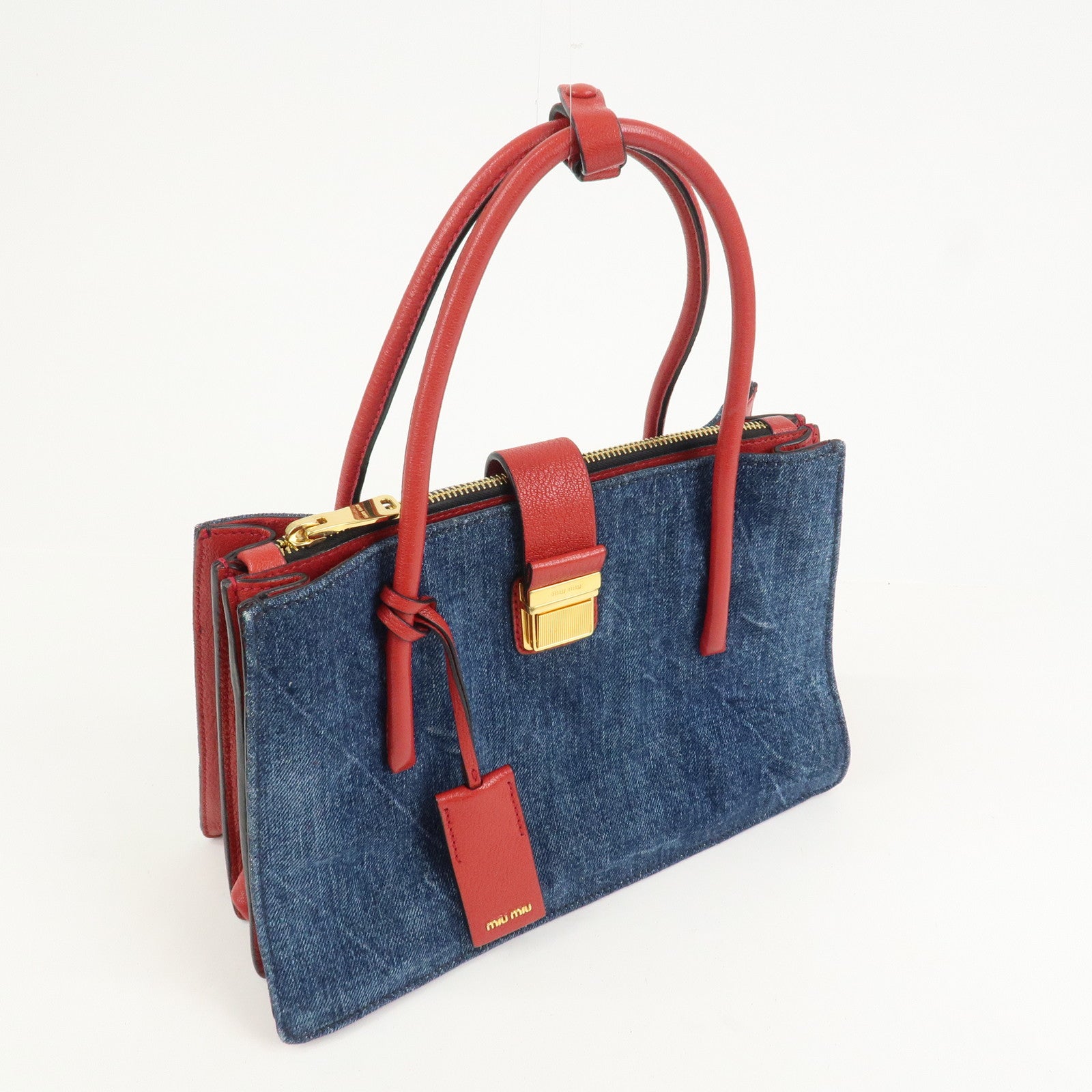 MIU MIU Denim Leather Denim 2Way Bag Hand Bag Shoulder Bag RN1104