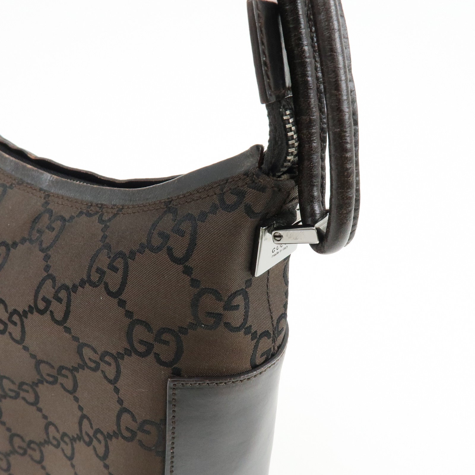 GUCCI GG Nylon Leather Shoulder Bag Hand Bag Brown 001・ｻ3766
