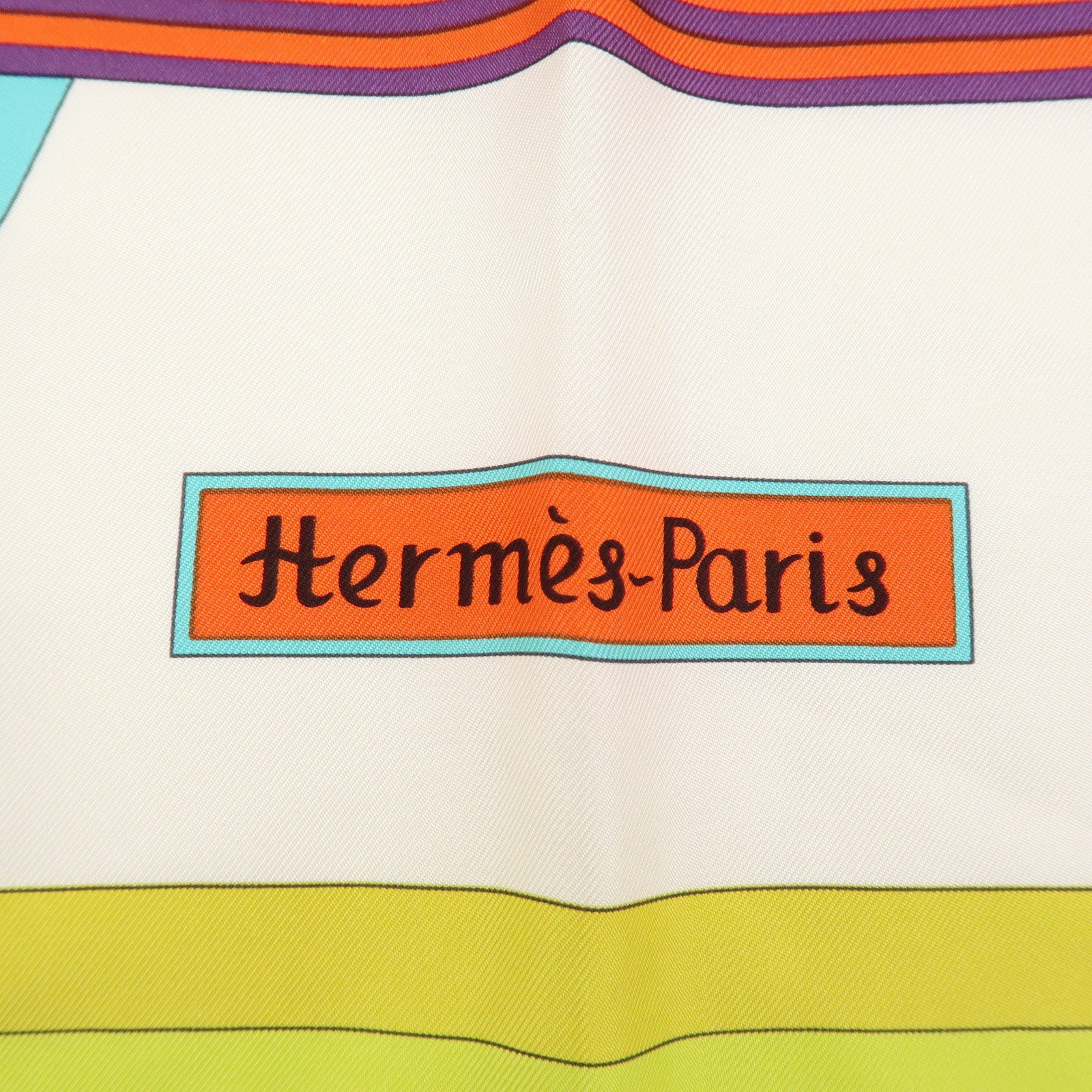 HERMES Carre 90 Silk 100% Scarf JES JEUX D'HERMES White Multicolor