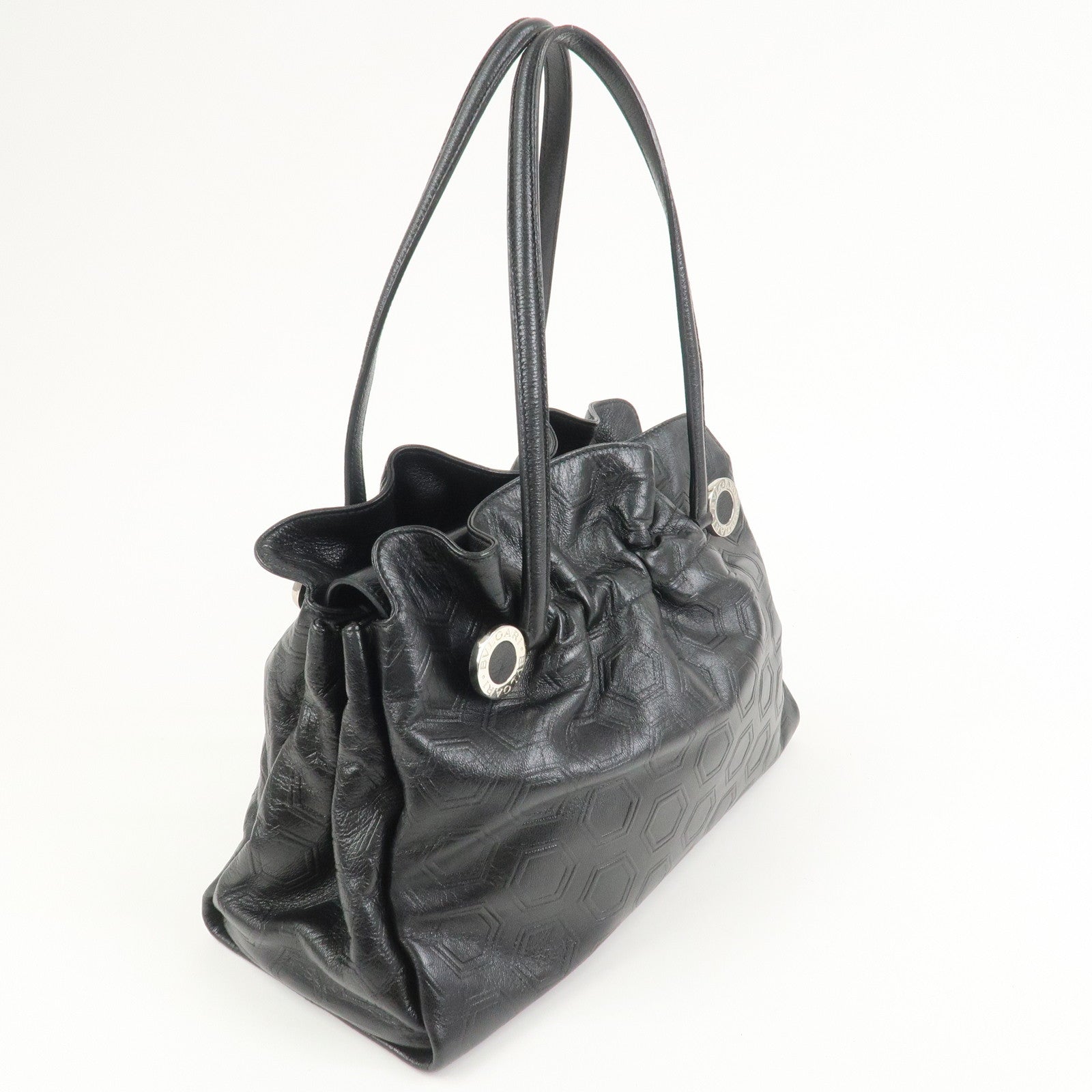 BVLGARI Twist Logo Leather Shoulder Bag Hand Bag Black